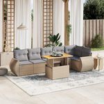 VIDAXL Salon de jardin avec coussins 7 pcs beige resine tressee