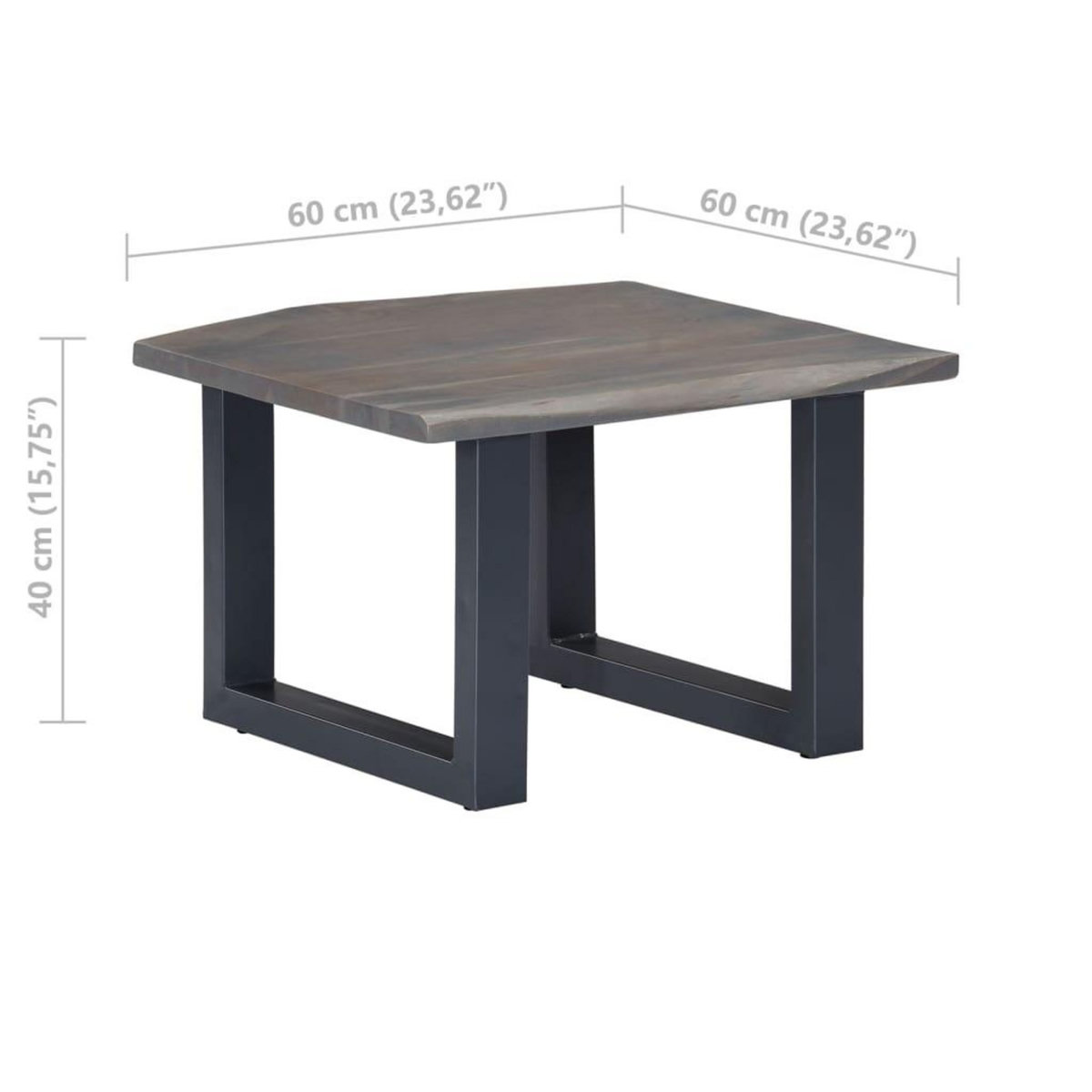 VIDAXL Table basse avec bord naturel Gris 60x60x40 cm Bois d'acacia