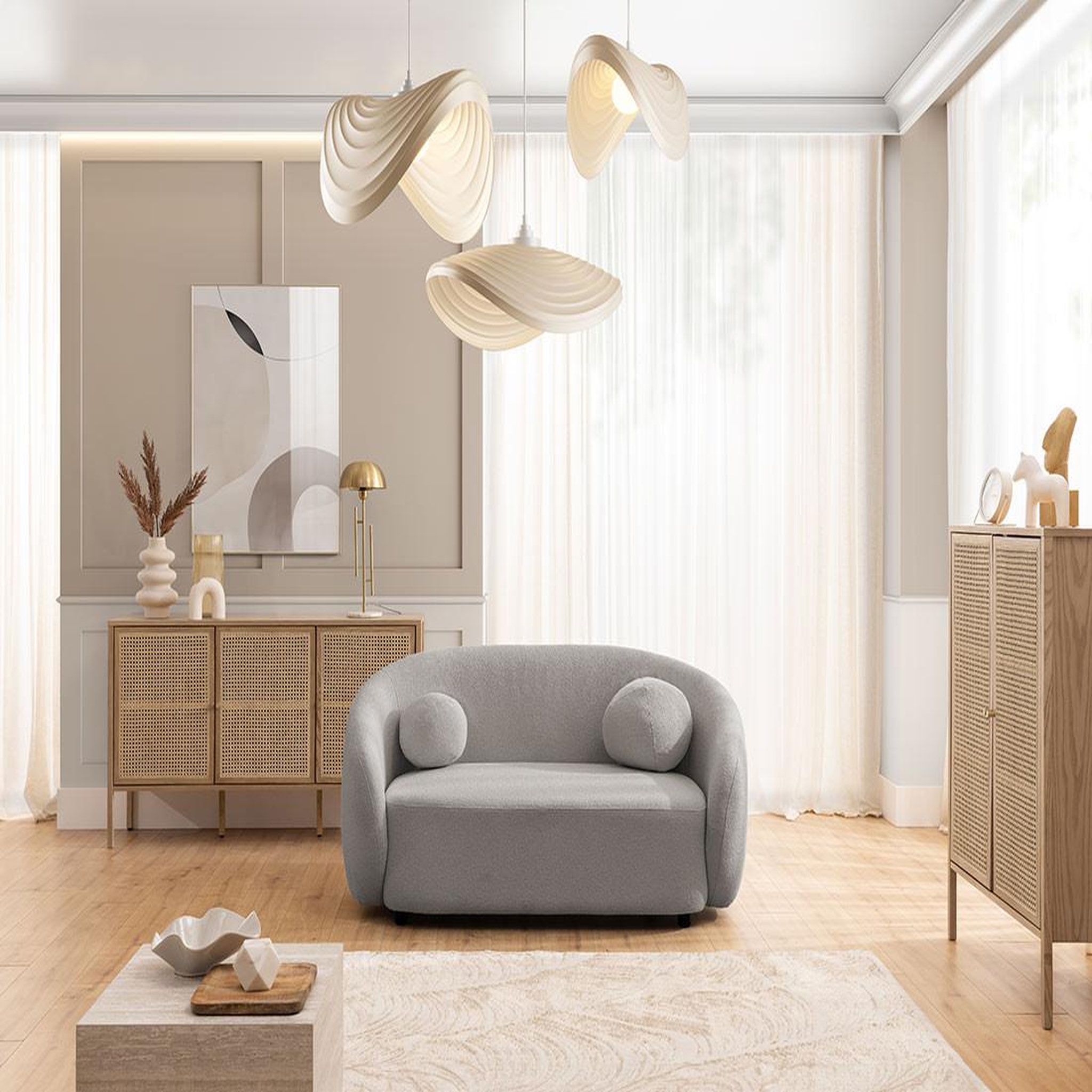 Voir la diapositive 2 : BEST MOBILIER Flore - canapé droit 2 places en tissu bouclette