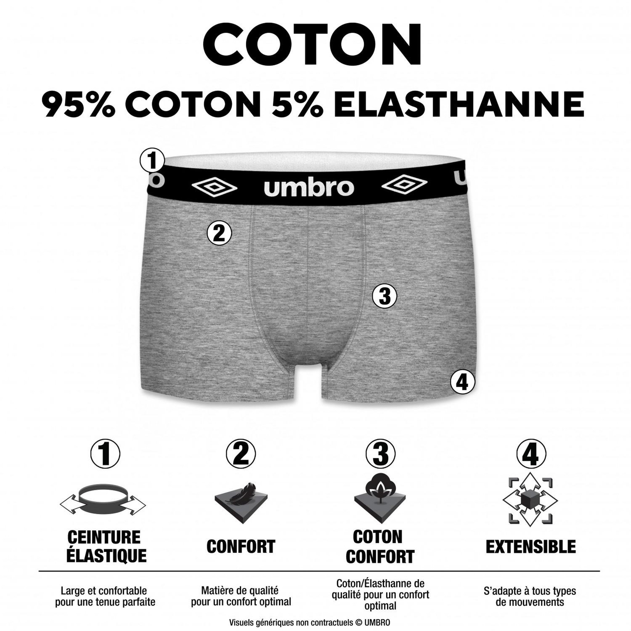 Voir la diapositive 2 : UMBRO Lot de 4 Boxers coton homme