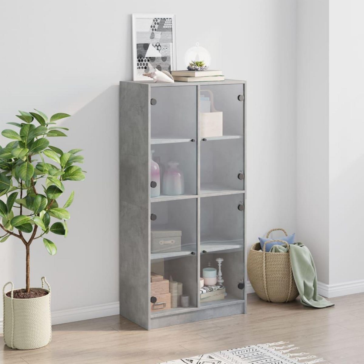VIDAXL Buffet haut avec portes gris beton 68x37x142 cm bois ingenierie