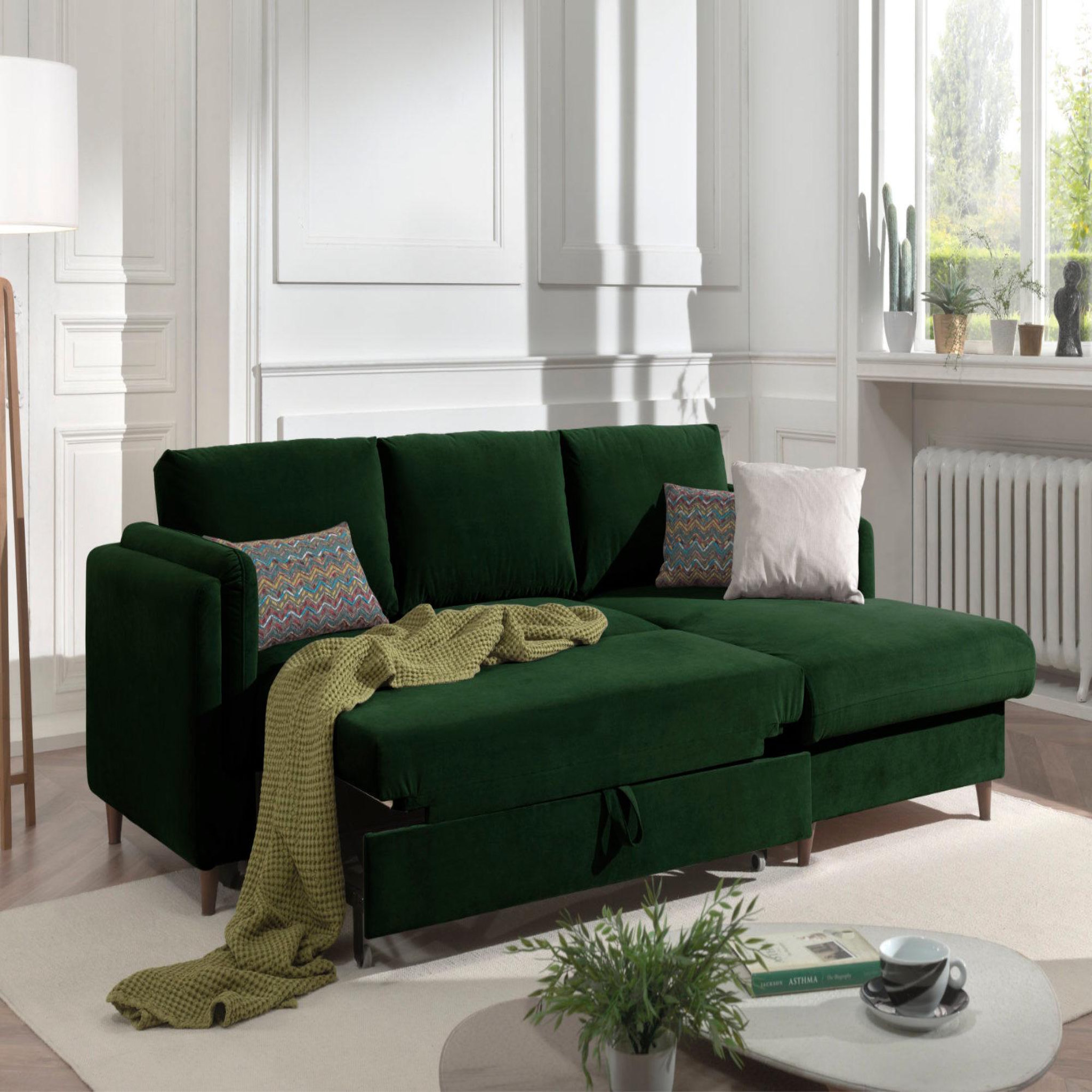 Voir la diapositive 3 : BEST MOBILIER Brooke - canapé d'angle droit - convertible avec coffre - 4 places - en velours