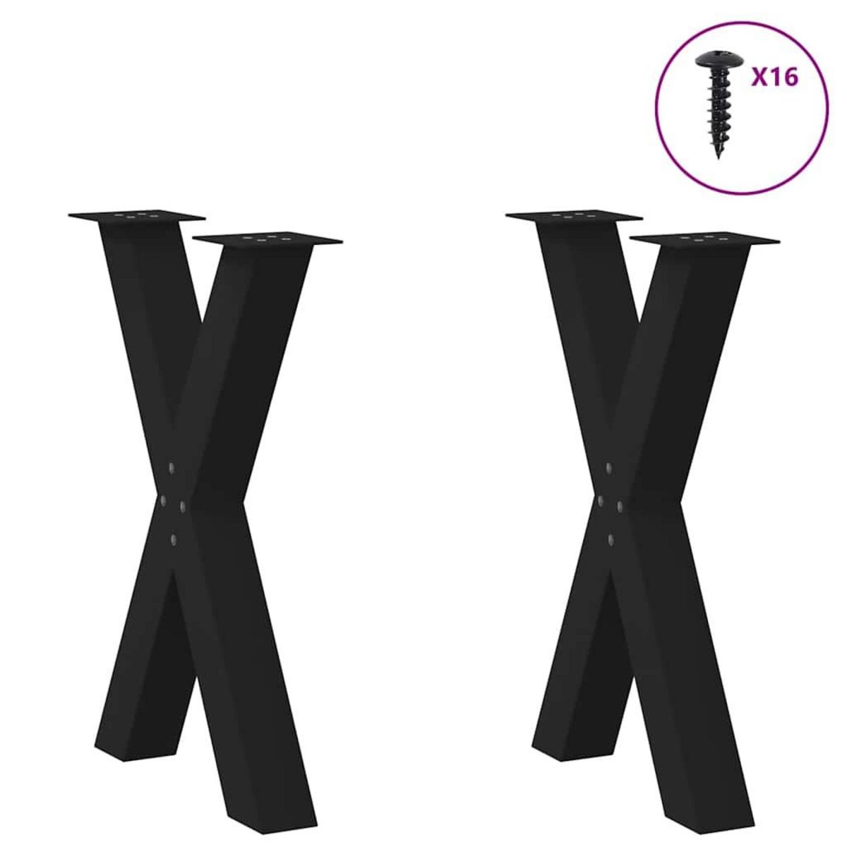 VIDAXL Pieds de table a manger forme de X 2 pcs noir 50x(72-73) cm