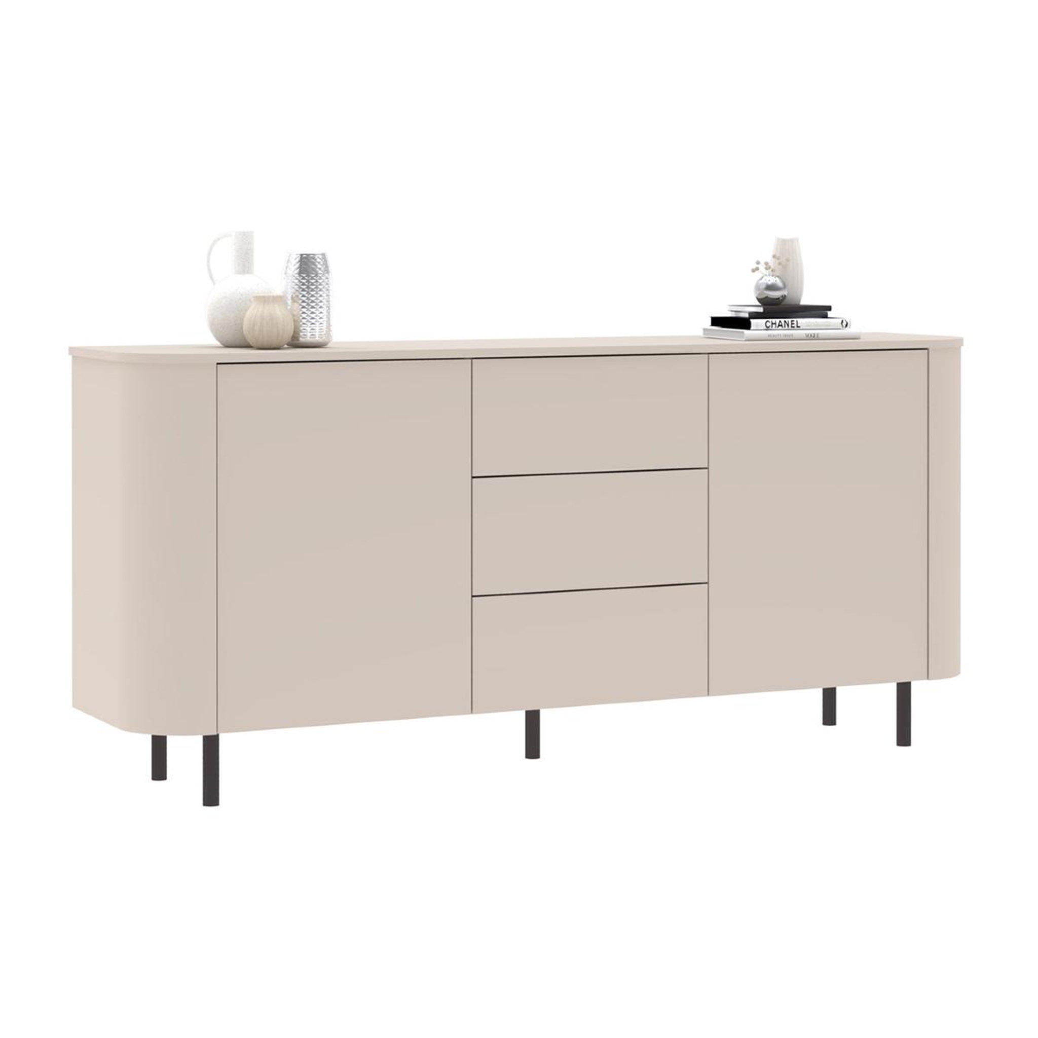 JLC KREATION Buffet moderne arrondi beige 2 portes-3 tiroirs 180cm olga