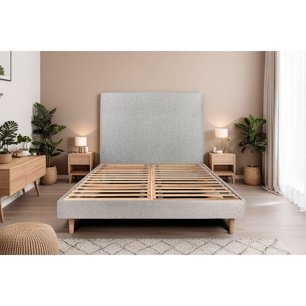 Sommeil de Plomb Lit avec tête de lit tapissier bouclette et sommier kit - Hauteur totale : 29cm