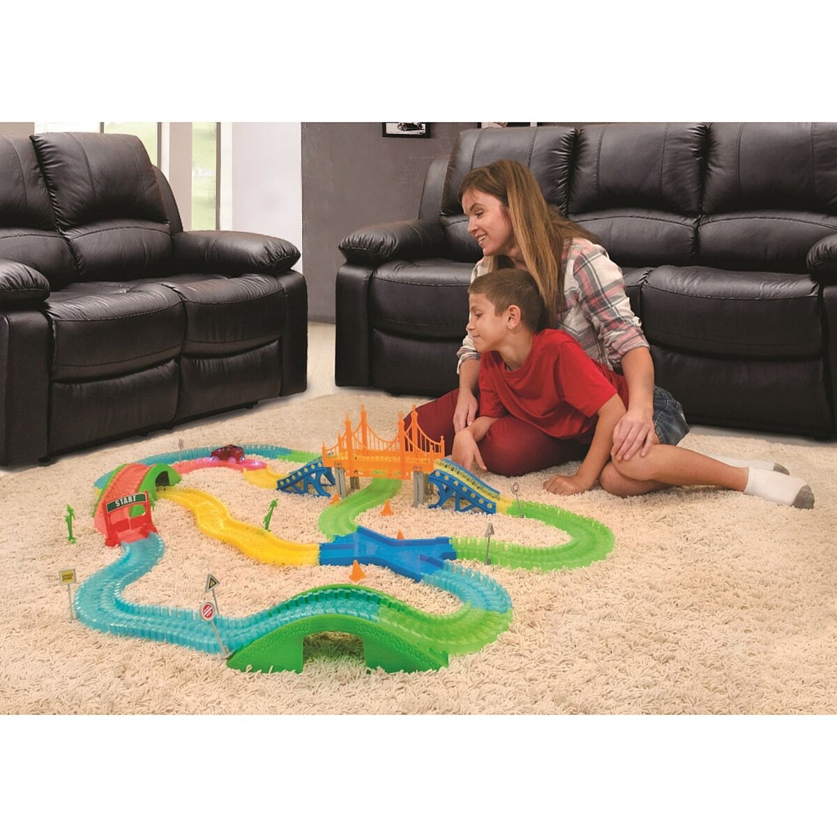 Circuit Magic Tracks 3,35m - Voiture bleue et pont