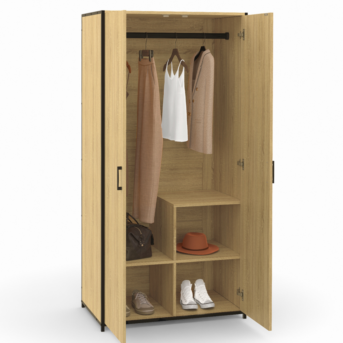 ID MARKET Armoire 2 portes DETROIT penderie 80 cm avec étagères rangement maxi capacité design industriel