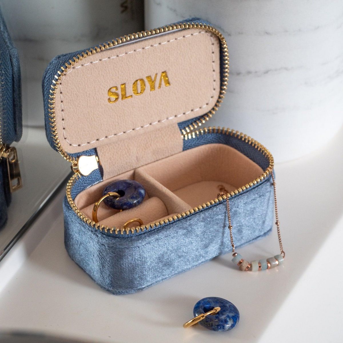 SLOYA Mini boîte à bijoux velours bleu horizon