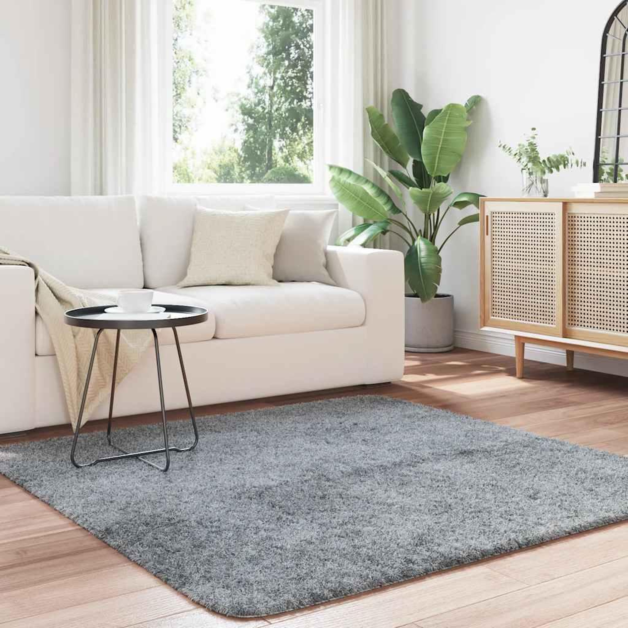 Voir la diapositive 3 : VIDAXL Tapis Shaggy a poils longs NAVARRA gris argente 160x160 cm