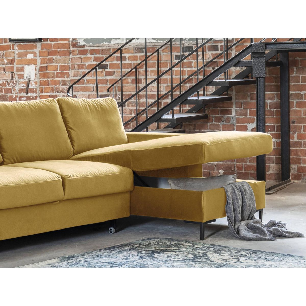 BEST MOBILIER Lilly - canapé d'angle droit - 4 places - convertible avec coffre - en velours