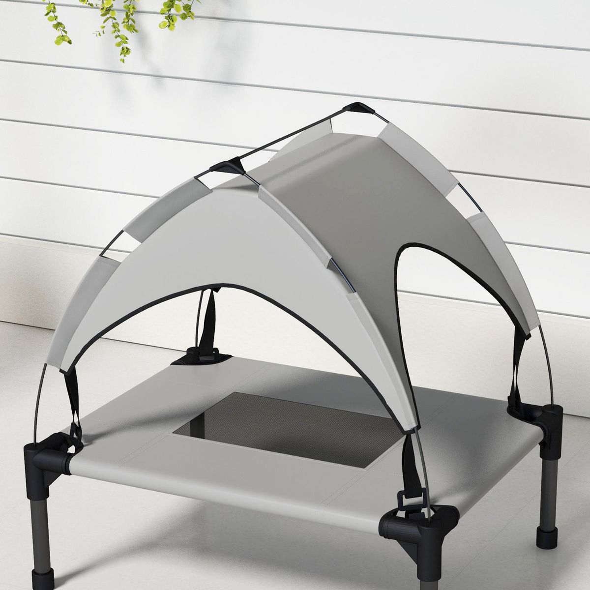 PAWHUT Lit chien surélevé - lit de camp chien - velum textilène micro-perforé sac transport gris