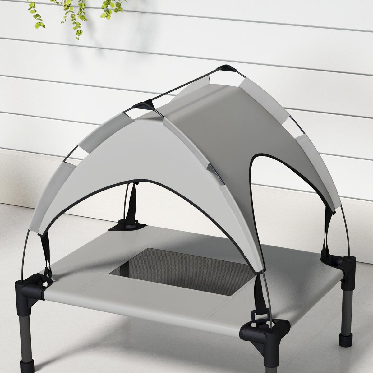 PAWHUT Lit chien surélevé - lit de camp chien - velum textilène micro-perforé sac transport gris