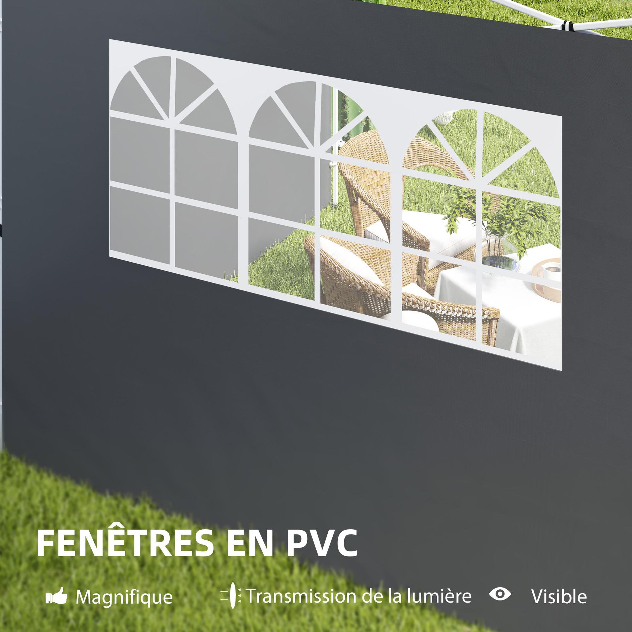 Voir la diapositive 5 : OUTSUNNY Parois latérales de rechange barnum tonnelle 3 x 3 m 2 pièces grande fenêtre gris