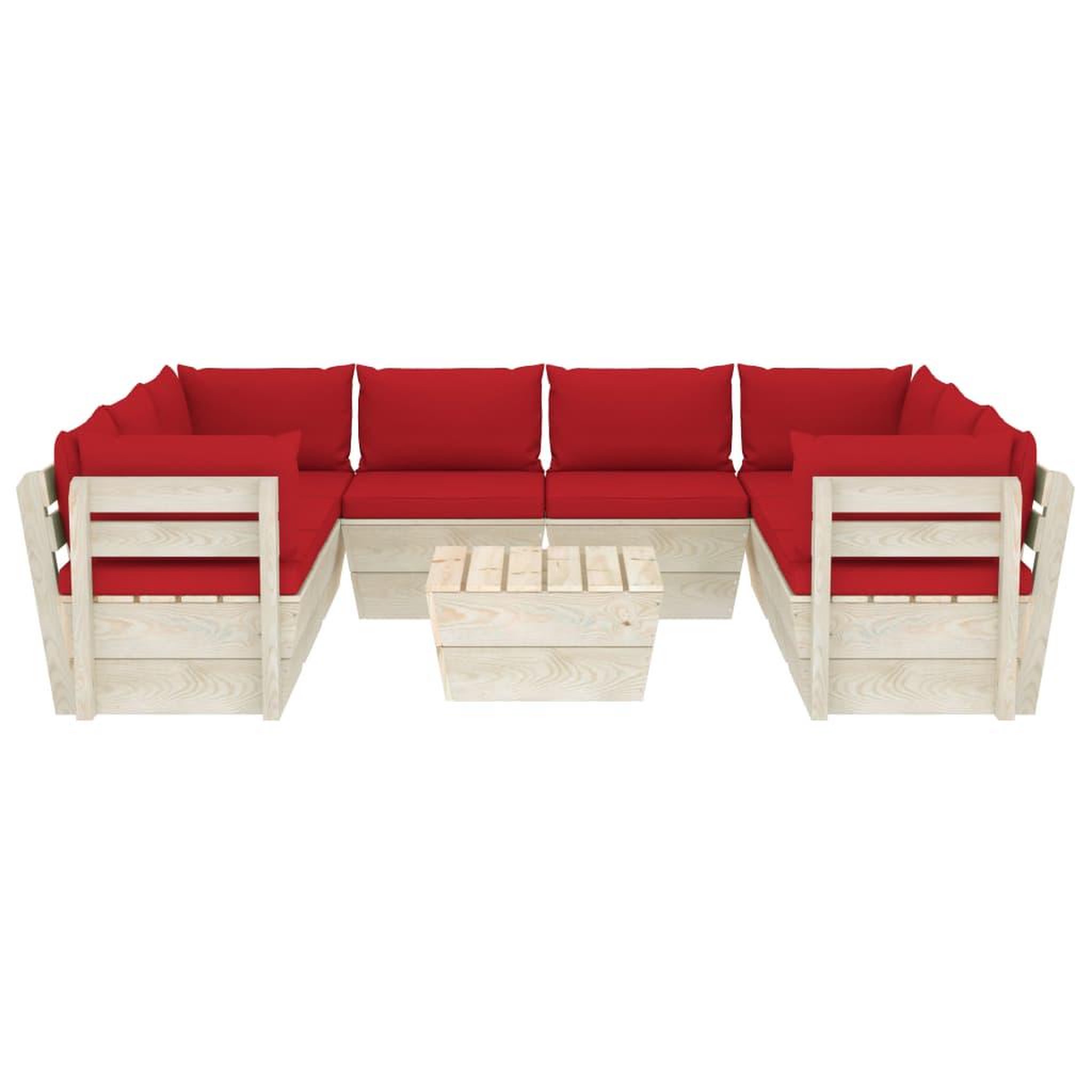 Voir la diapositive 3 : VIDAXL Salon de jardin palette 9 pcs avec coussins bois d'epicea