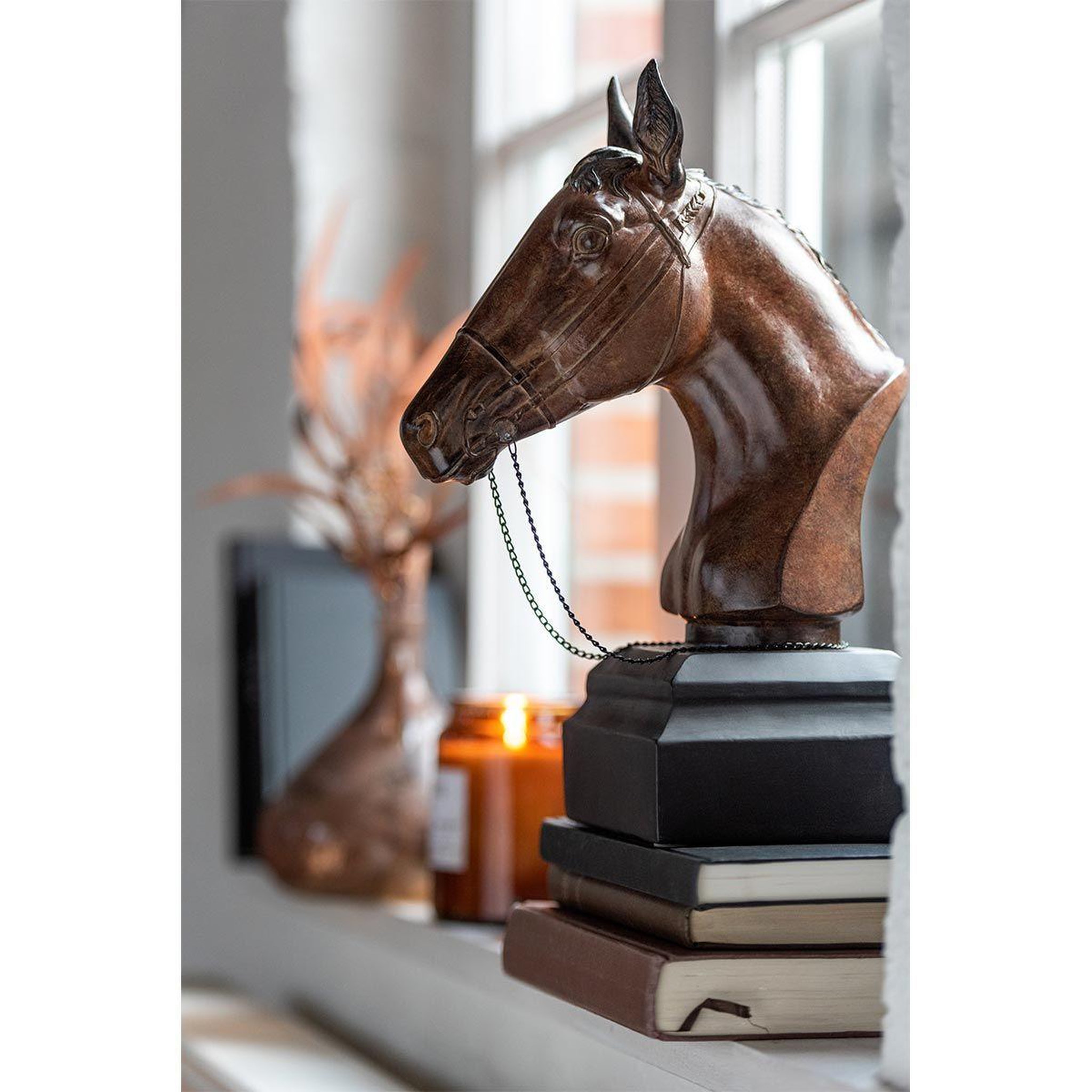 Voir la diapositive 3 : J-LINE Statuette déco  tête de cheval  35cm marron