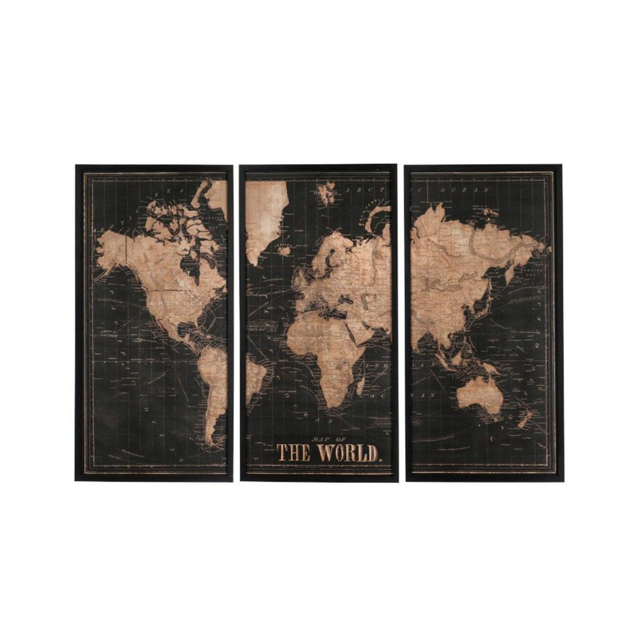J-LINE Lot de 3 tableaux  mappemonde  181cm noir