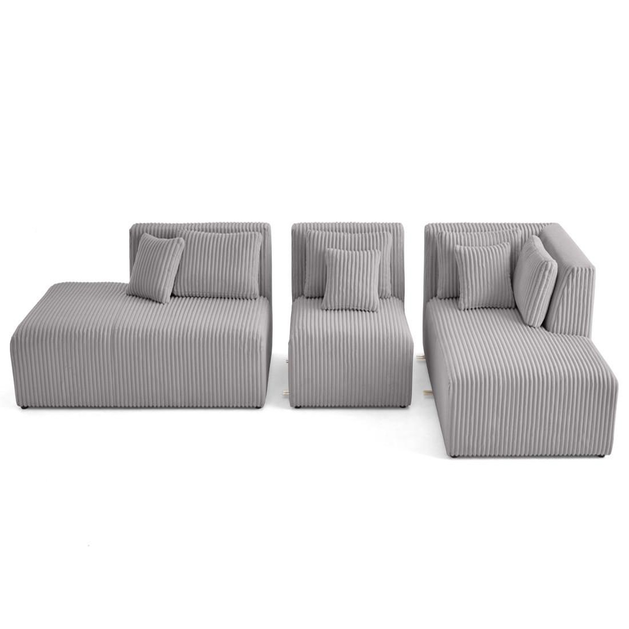 Voir la diapositive 5 : LISA DESIGN Victoire - canapé modulable d'angle droit 5 places en velours côtelé grosses côtes