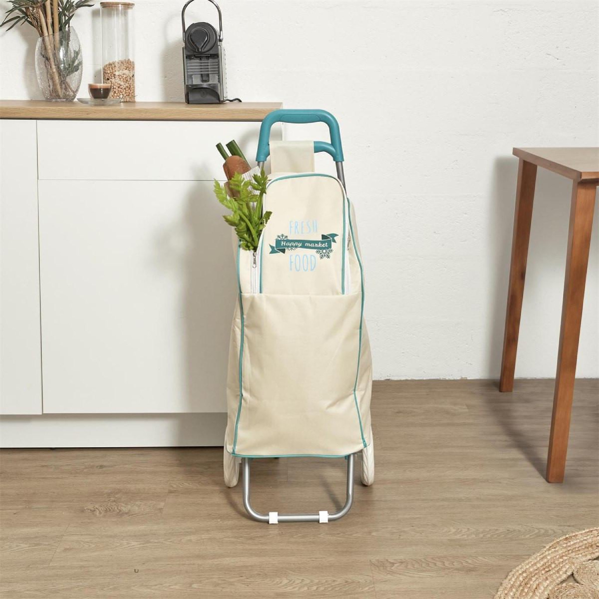 Voir la diapositive 6 : Entre temps Chariot shopping 2 roues  fraîcheur  91cm beige