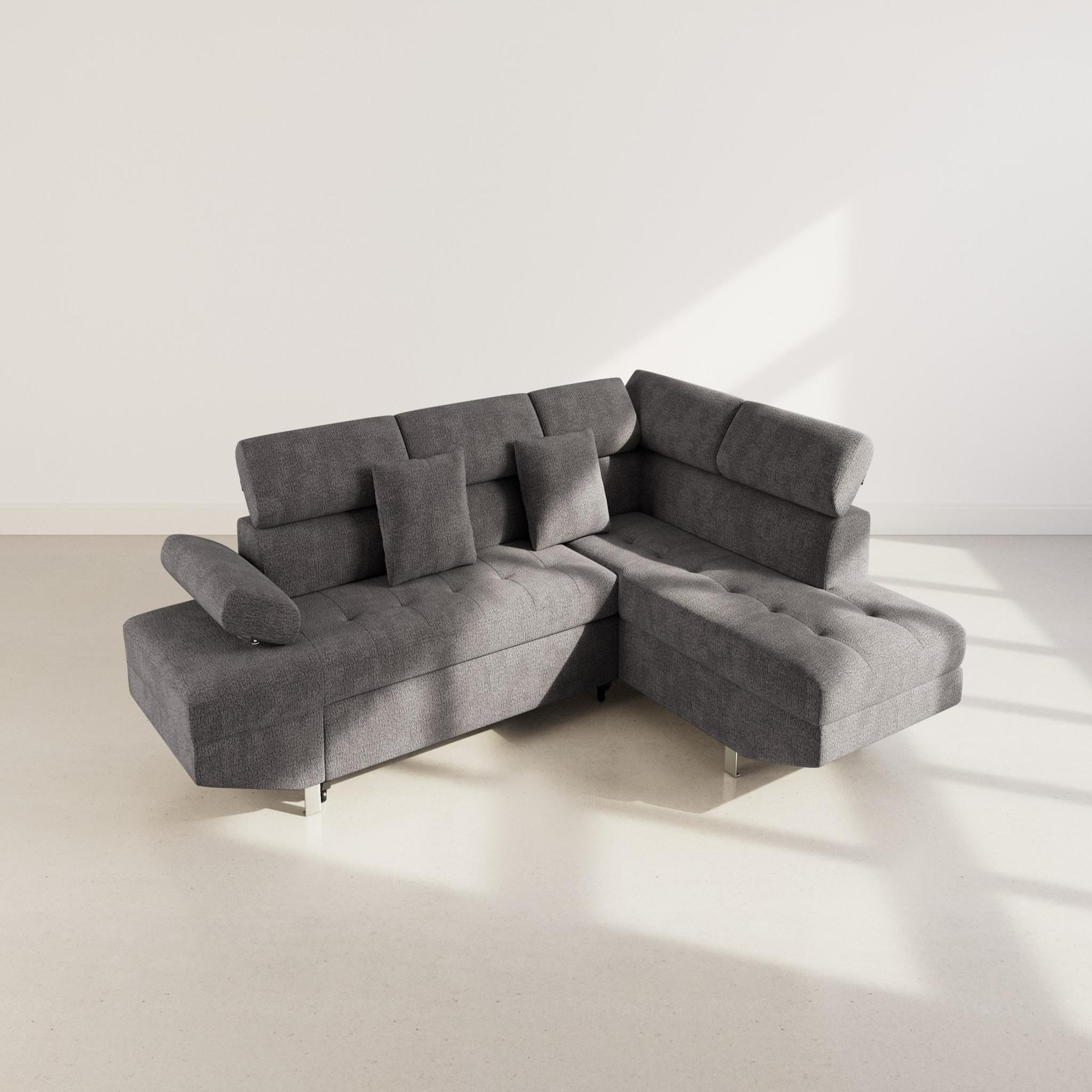 Voir la diapositive 6 : BEST MOBILIER Margaux - canapé d'angle droit 5 places convertible avec coffre et têtières réglables en velours texturé