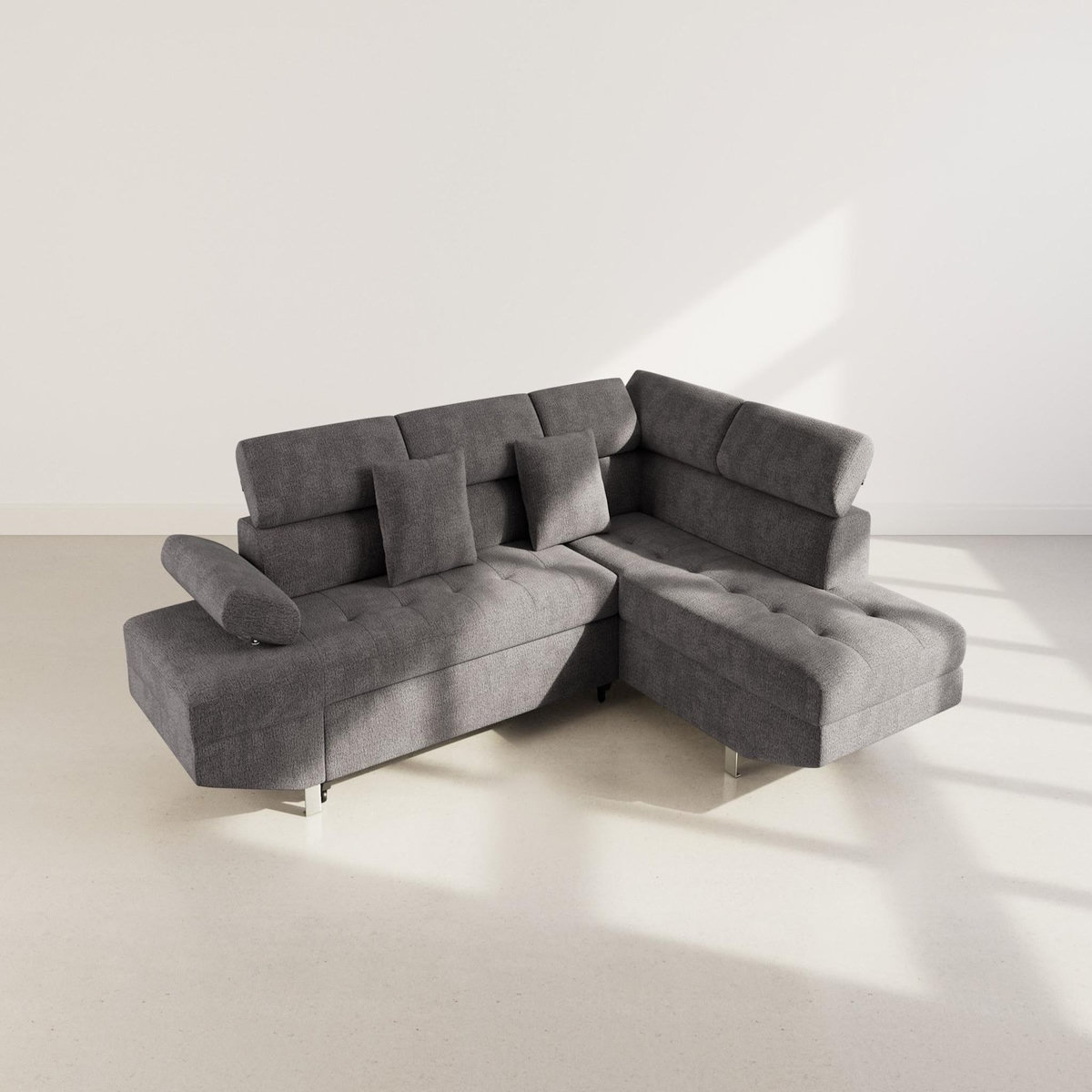 BEST MOBILIER Margaux - canapé d'angle droit 5 places convertible avec coffre et têtières réglables en velours texturé