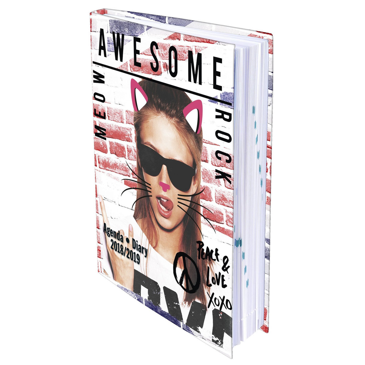 Agenda scolaire souple 12x17cm Peace And love - Chat 2018-2019