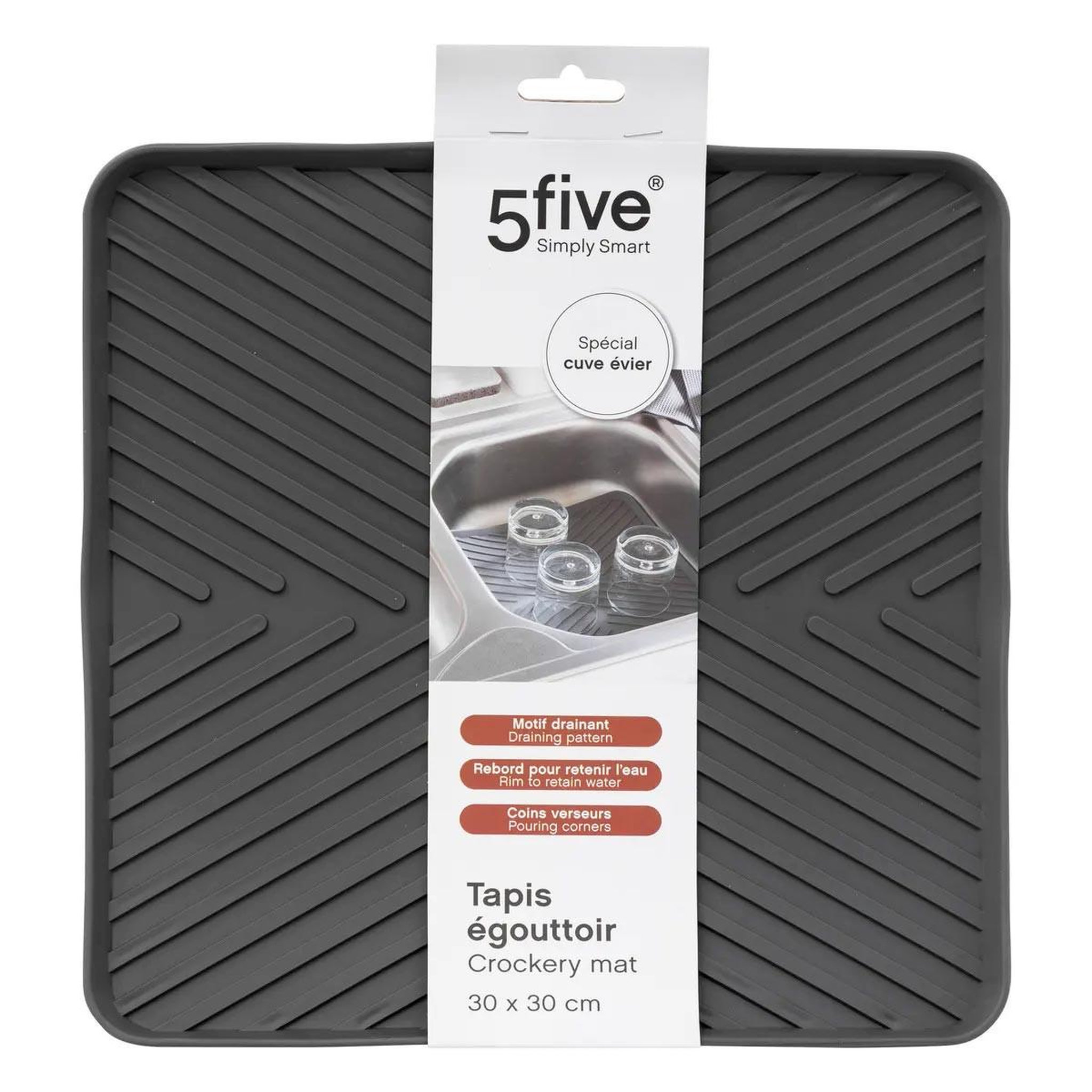 Voir la diapositive 5 : FIVE Tapis egouttoir fond d'évier  néo  30x30cm gris