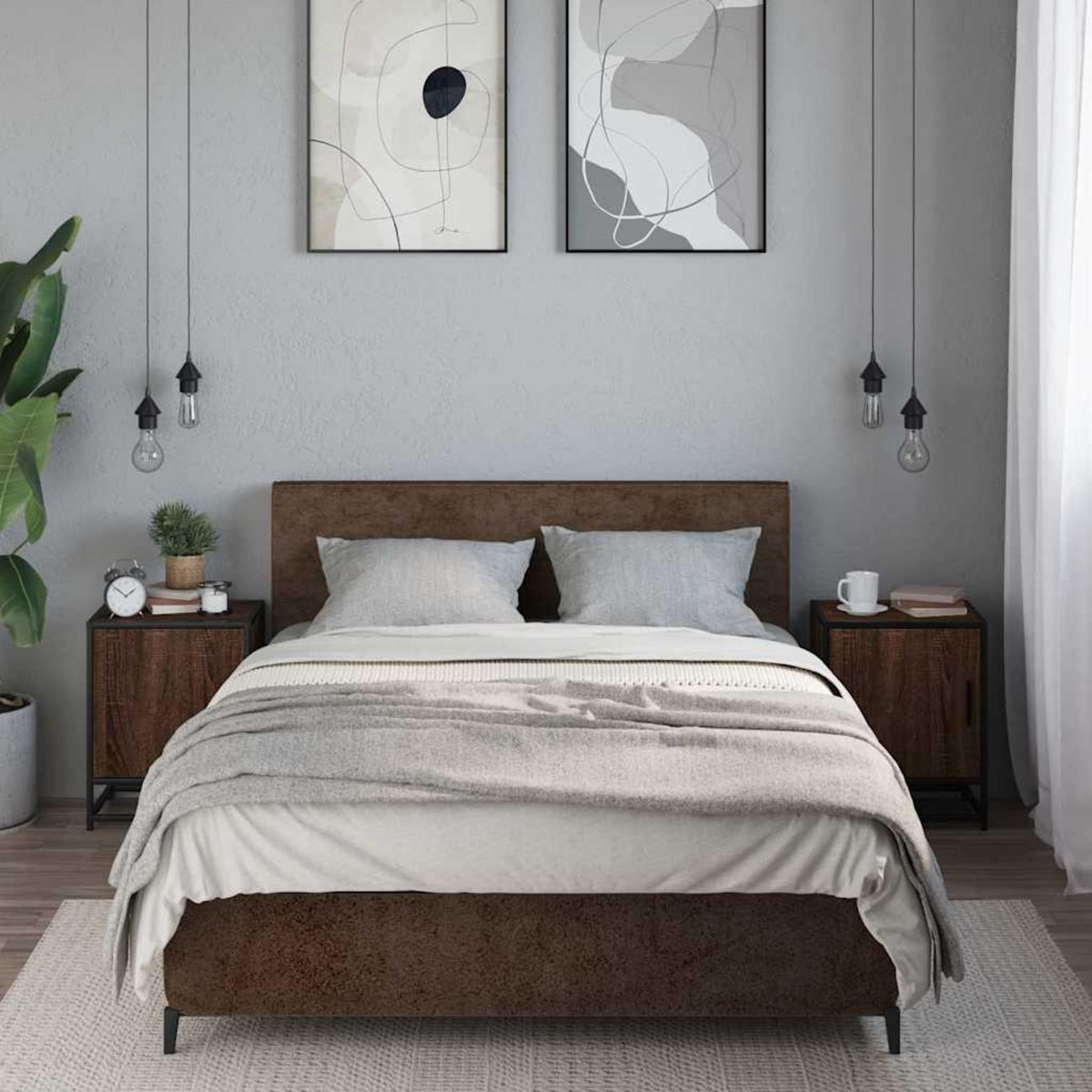 VIDAXL Tables de chevet 2 pcs chene marron bois d'ingenierie et metal