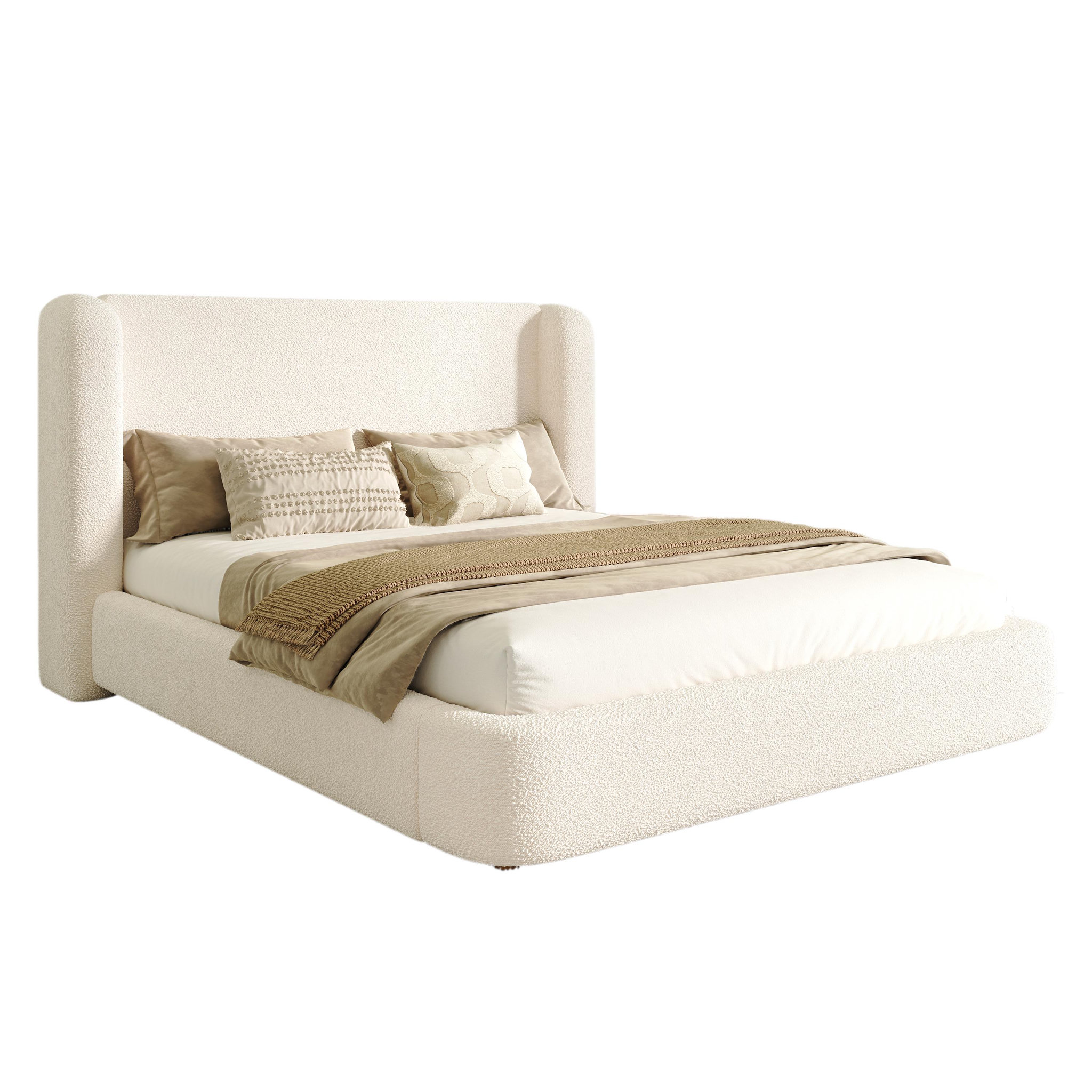 MERAX Lit double 180x200 cm avec sommier à lattes et tête de lit rembourrée, boucle beige