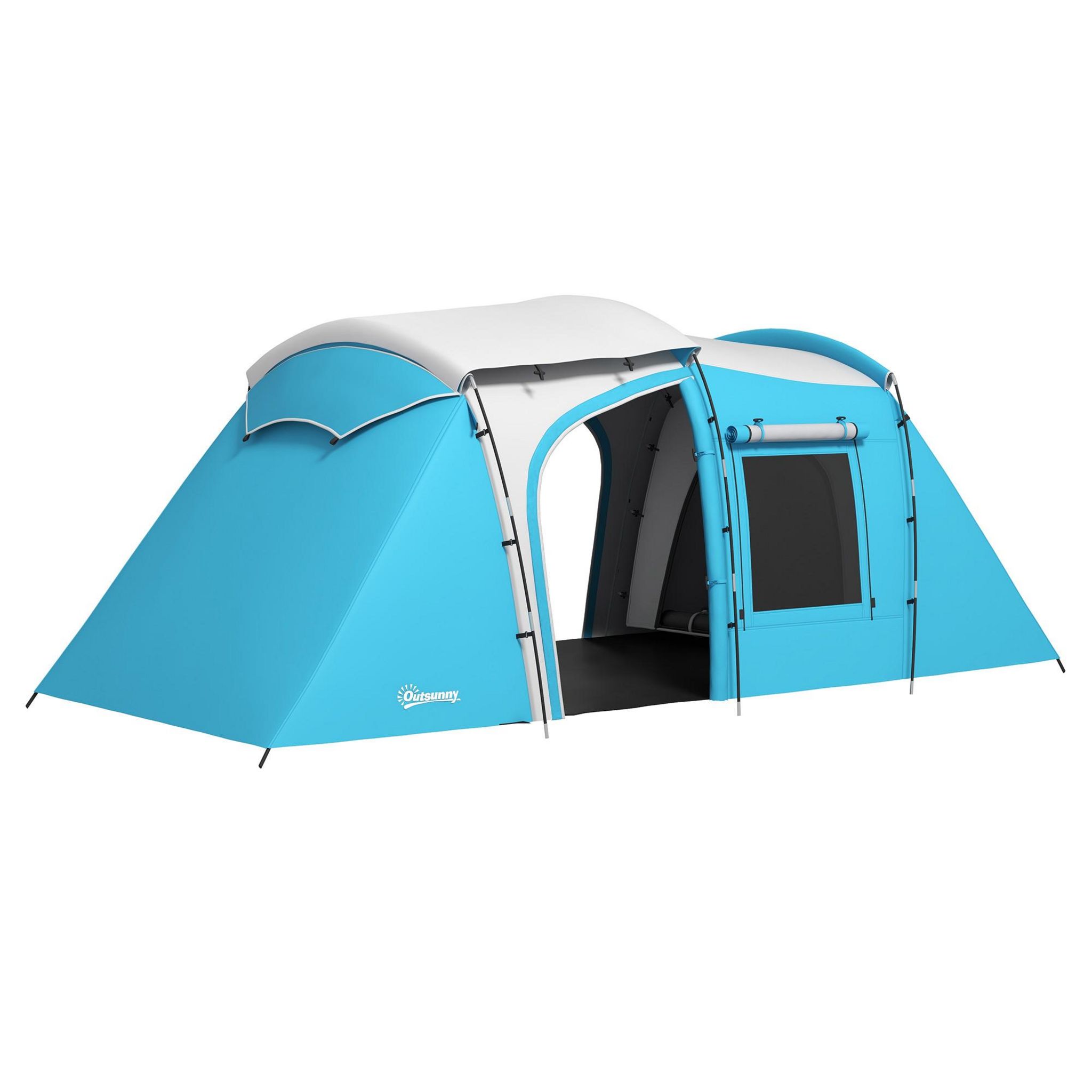 Tente De Camping Tunnel 4-6 Personnes Outsunny - 2 Chambres, Salon, Imperméable 2000mm, Idéale Familles Et Amis - 6