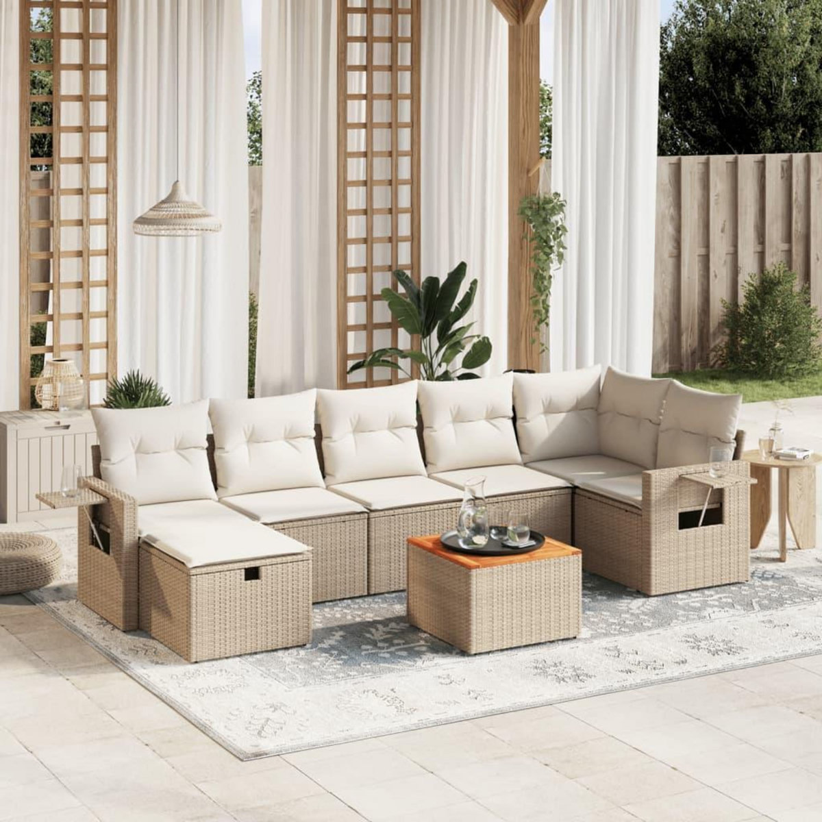 VIDAXL Salon de jardin avec coussins 8 pcs beige resine tressee