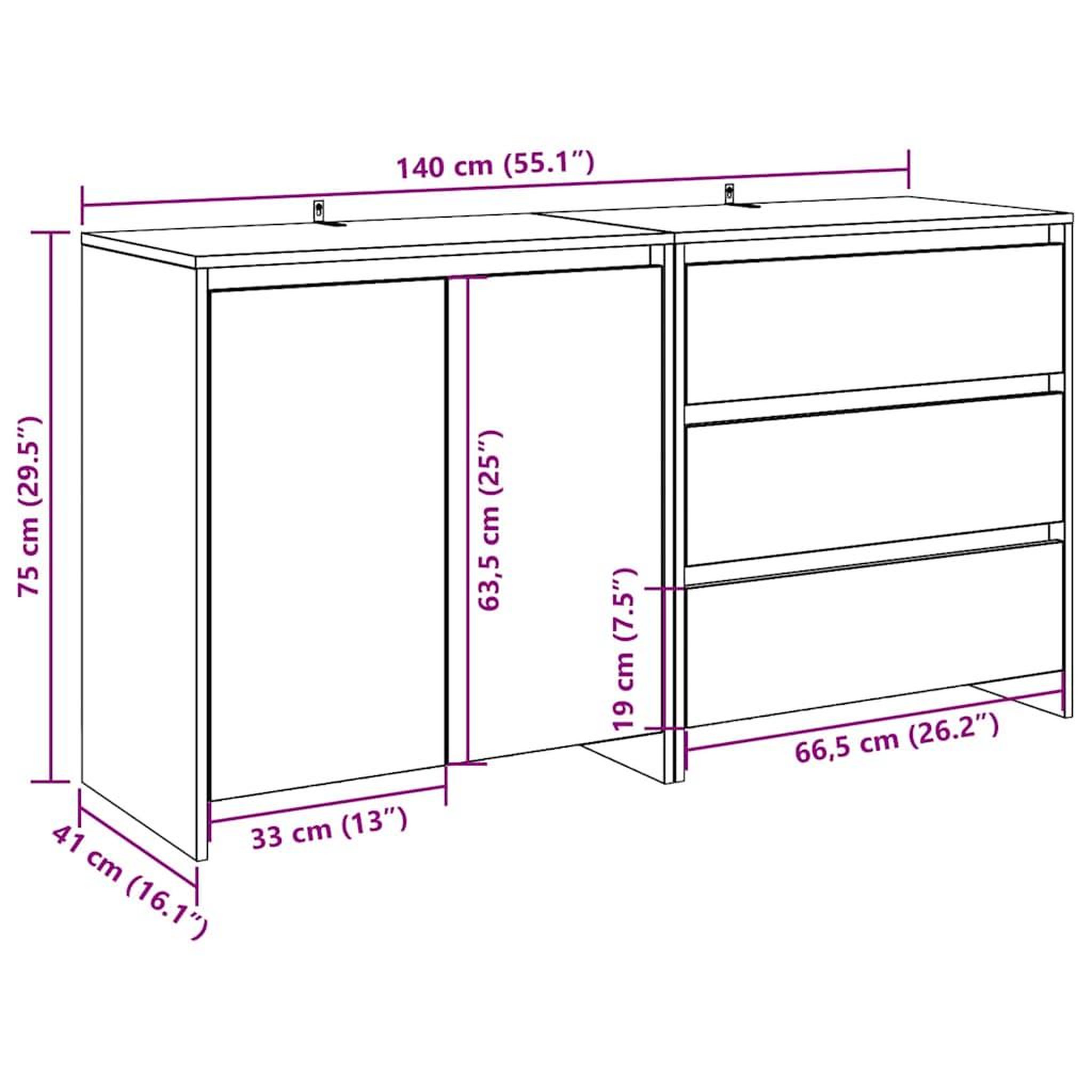 Voir la diapositive 6 : VIDAXL Buffet 2 pcs chene artisanal bois d'ingenierie