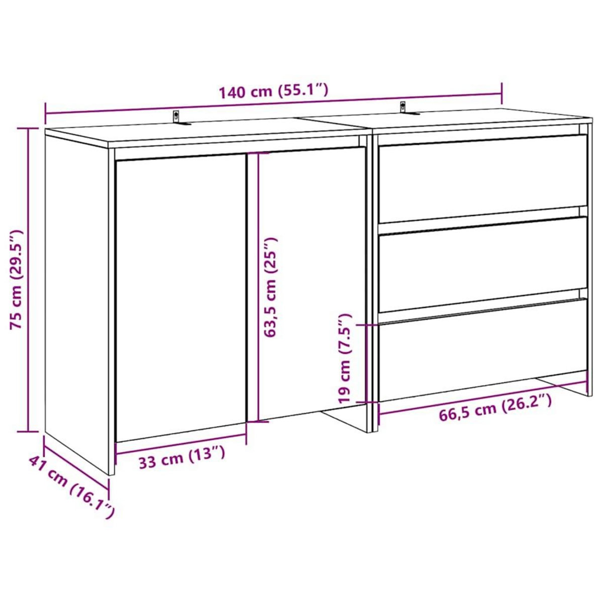 VIDAXL Buffet 2 pcs chene artisanal bois d'ingenierie