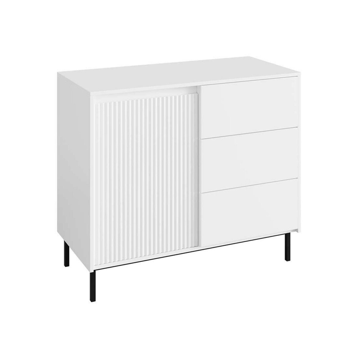 BEST MOBILIER Girona - buffet bas - blanc - 3 tiroirs et 1 porte - 103 cm