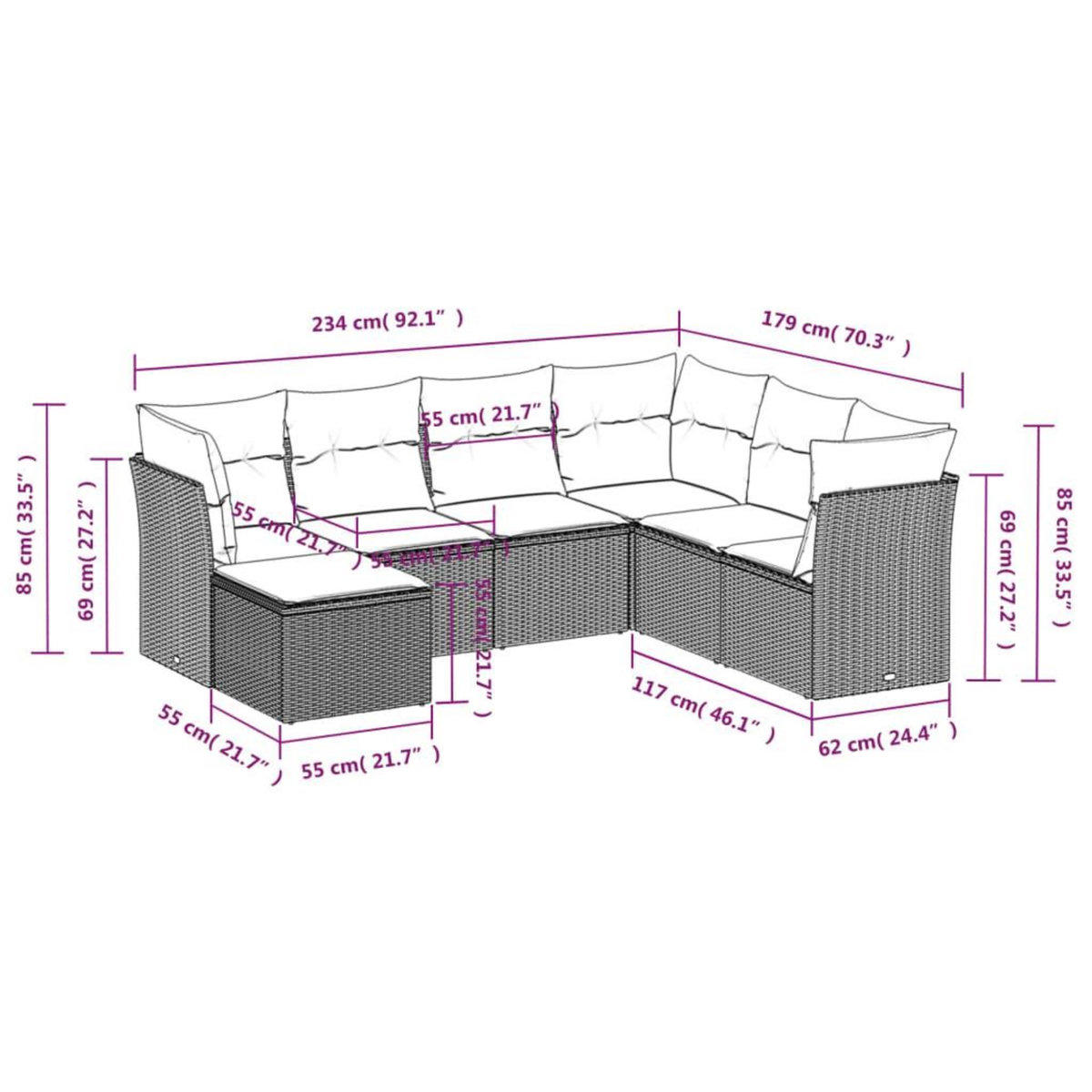 VIDAXL Salon de jardin avec coussins 7 pcs beige resine tressee
