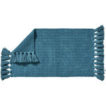 GUY LEVASSEUR Tapis de bain déco uni à pompons en coton chenille 50x80cm. Coloris disponibles : Bleu, Jaune