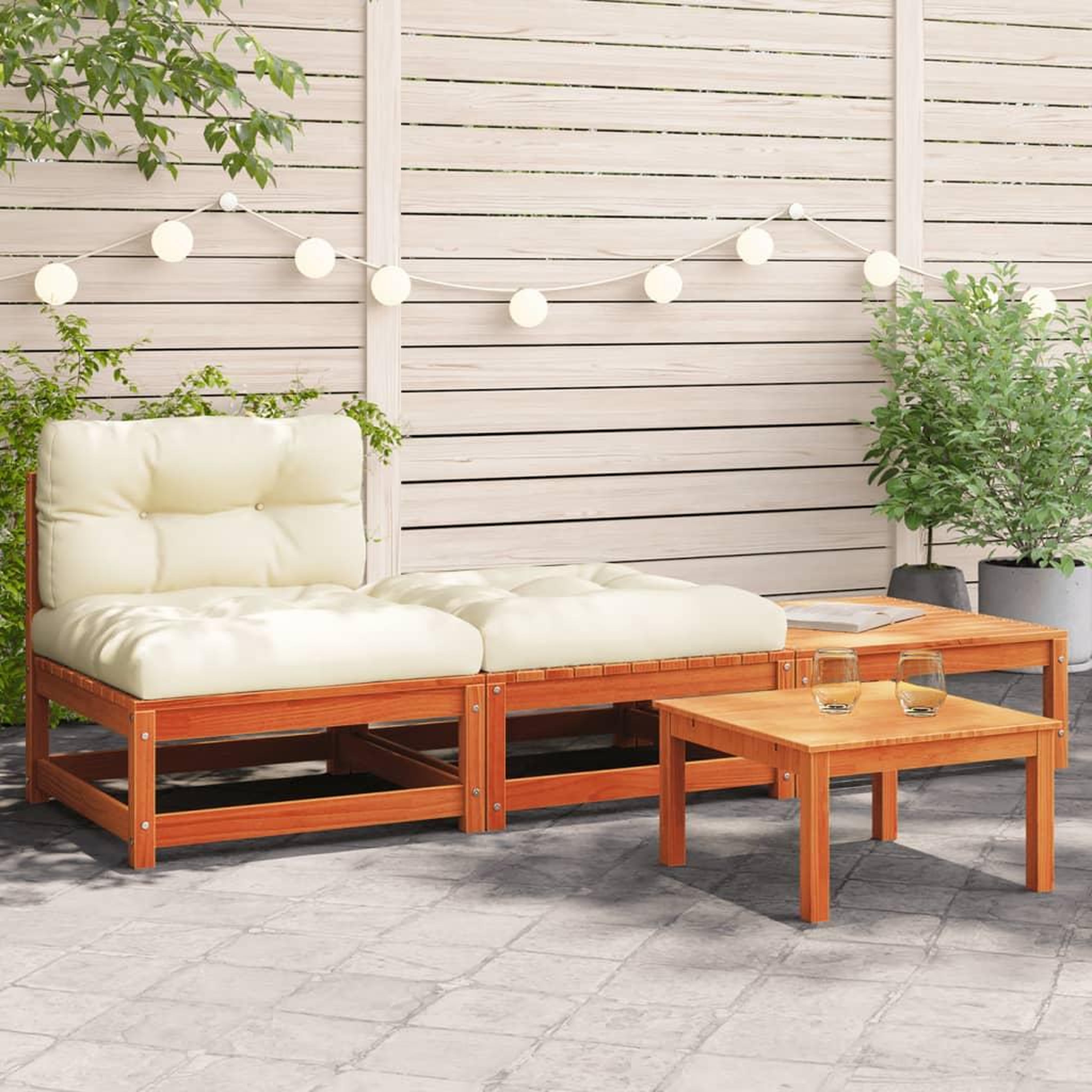 VIDAXL Canape de jardin sans accoudoirs avec coussins et repose-pieds