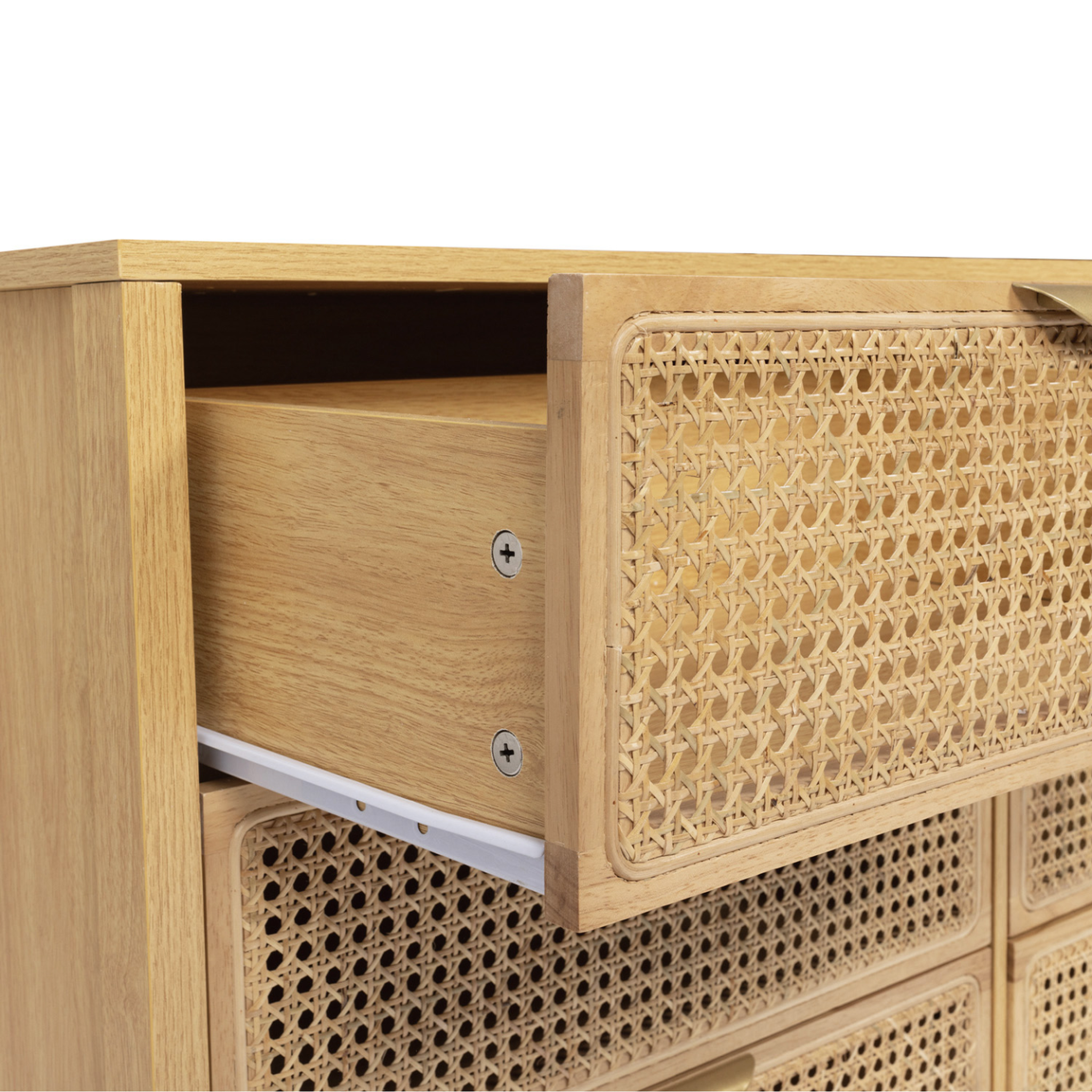 Voir la diapositive 6 : ID MARKET Commode 6 tiroirs edhen 115 cm bois et cannage