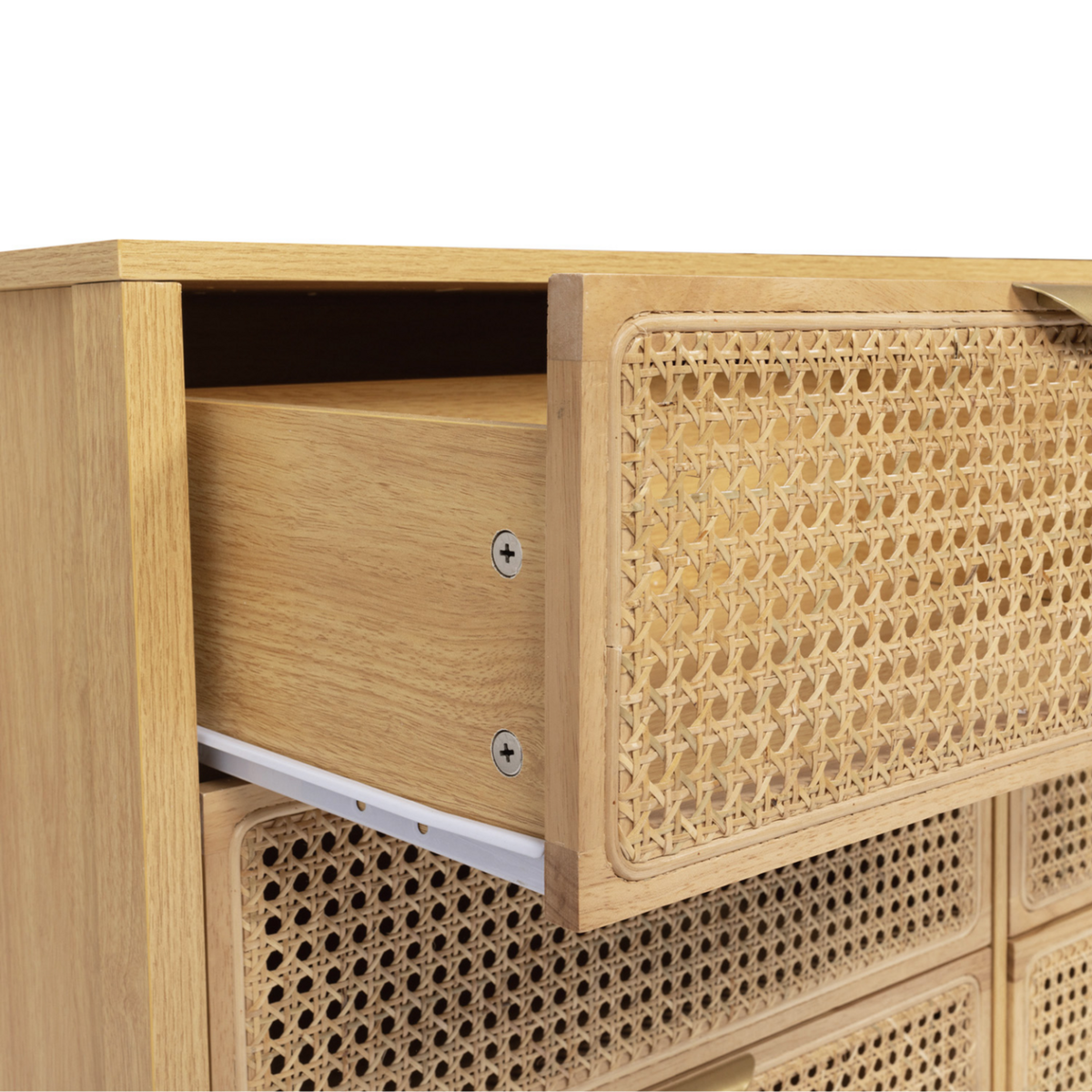 ID MARKET Commode 6 tiroirs EDHEN 115 cm bois et cannage