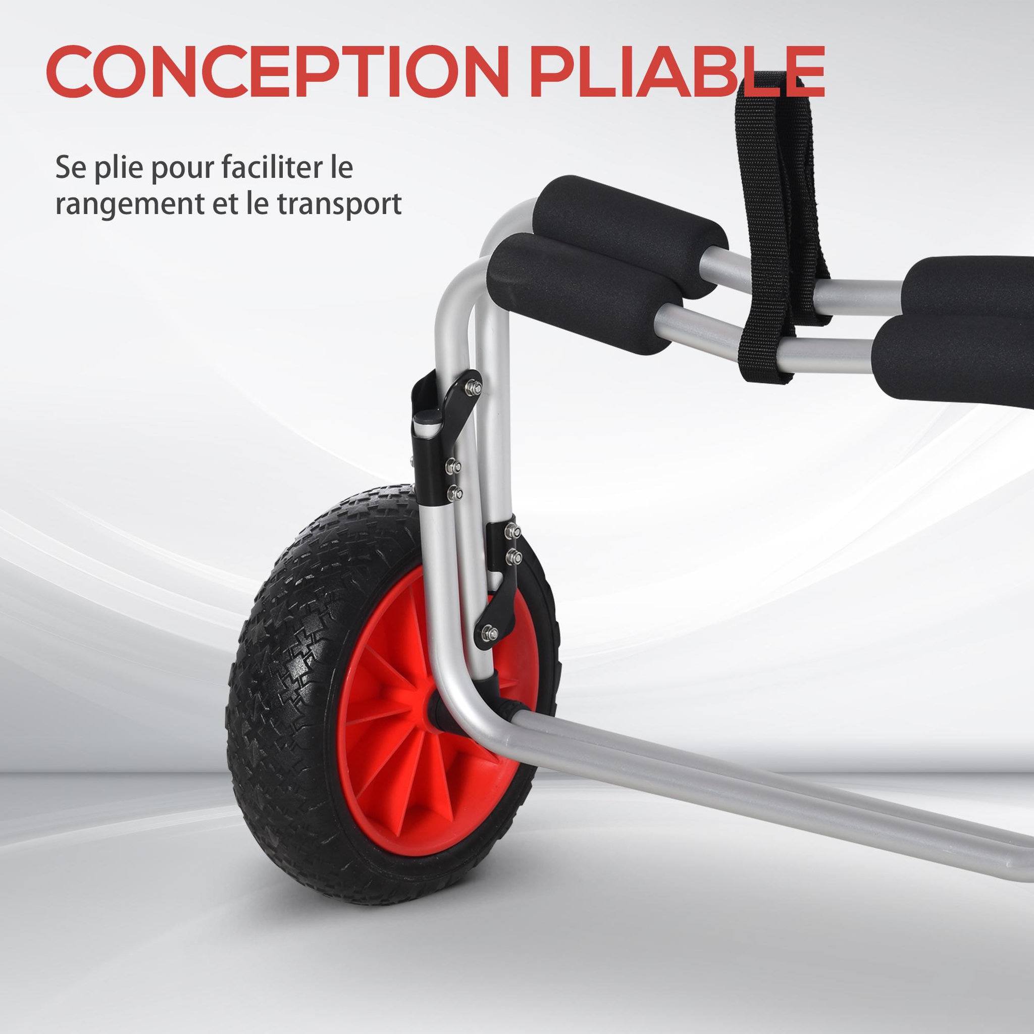 Voir la diapositive 5 : HOMCOM Chariot sit on top kayak chariot de transport pliable pour bateaux canoë ou kayak charge max. 90 Kg alu. mousse antidérapante