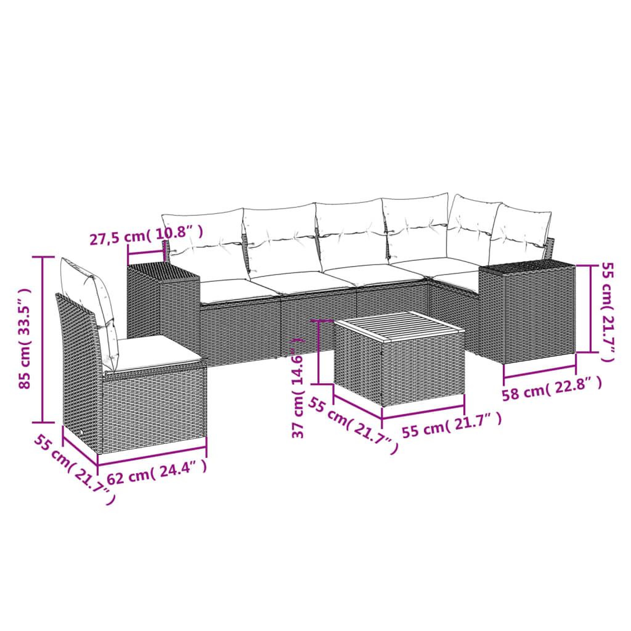 Voir la diapositive 4 : VIDAXL Salon de jardin avec coussins 7 pcs beige resine tressee