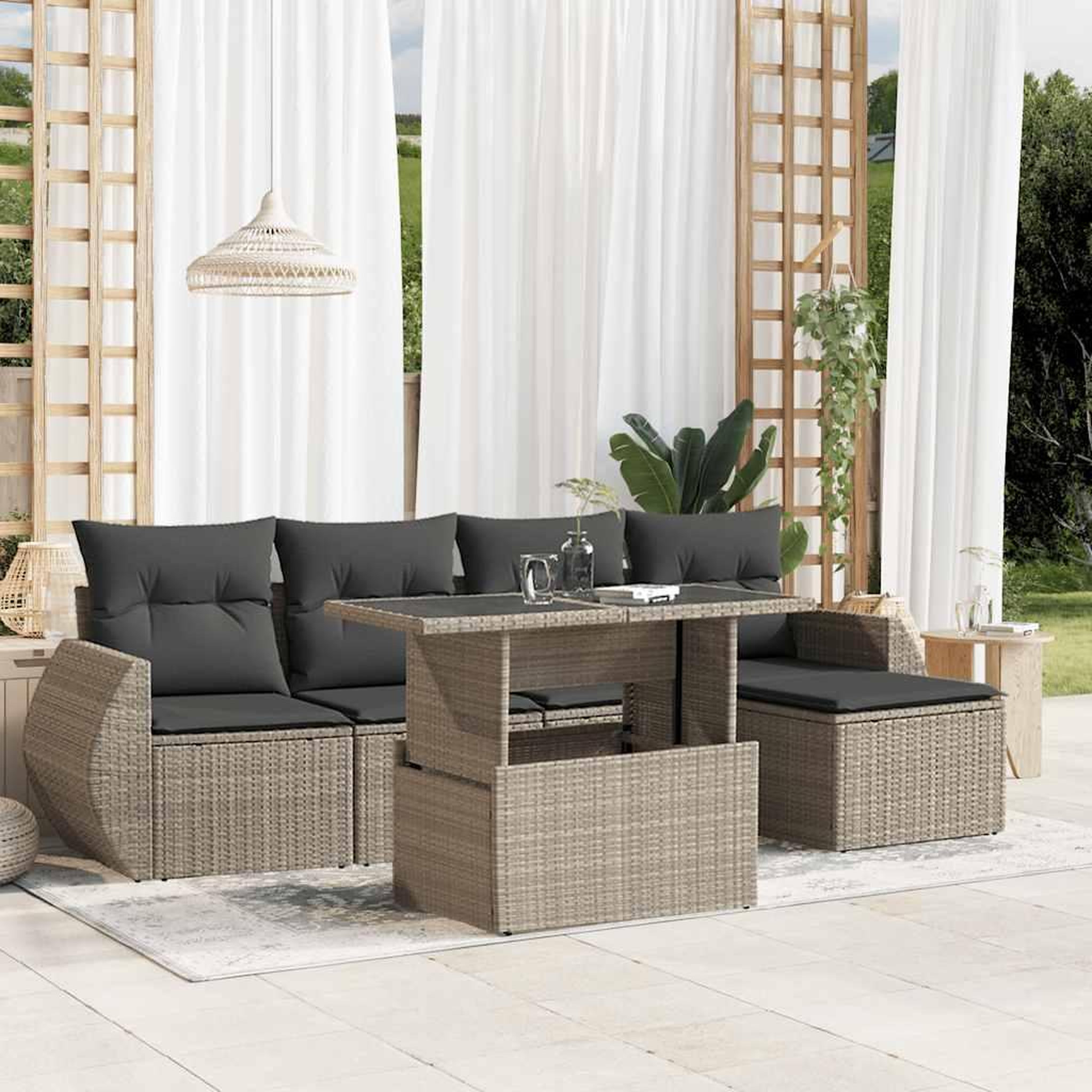 VIDAXL Salon de jardin 6 pcs avec coussins gris clair resine tressee