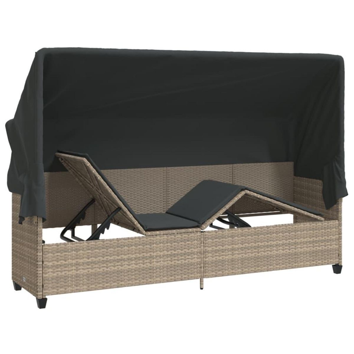 VIDAXL Chaise longue avec auvent et coussins gris clair resine tressee