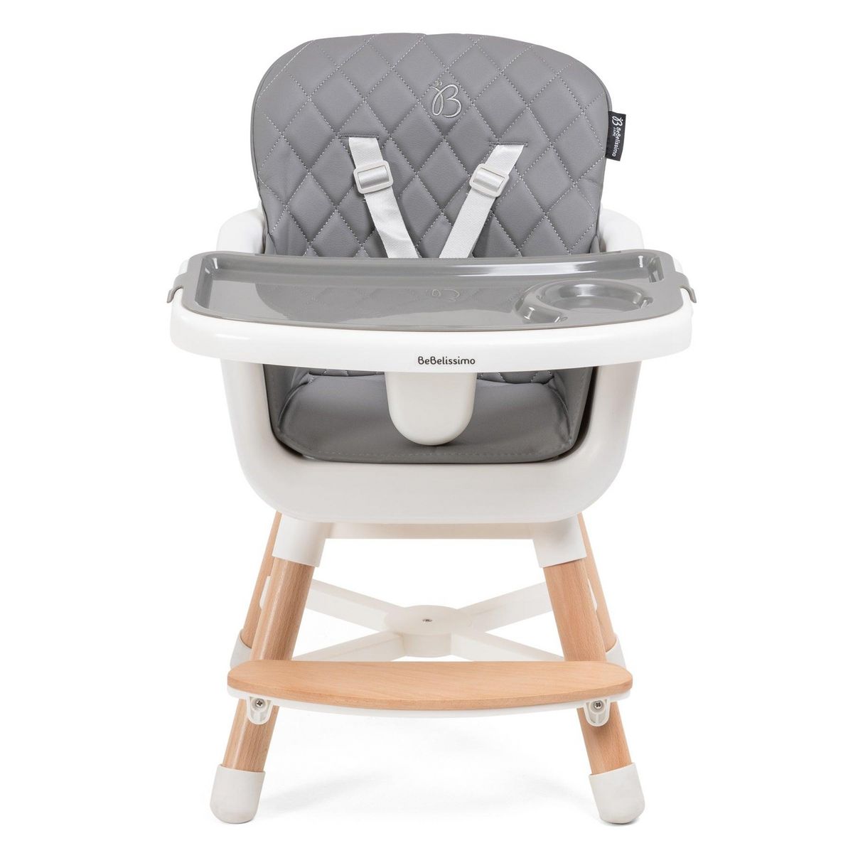 BEBELISSIMO Bebelissimo - Chaise haute 2 en 1 - Evolutive - Réglable - bois de Hêtre - PU cuir - gris foncé -HA-032 - new design