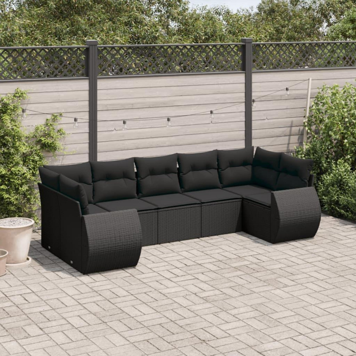 VIDAXL Salon de jardin 7 pcs avec coussins noir resine tressee