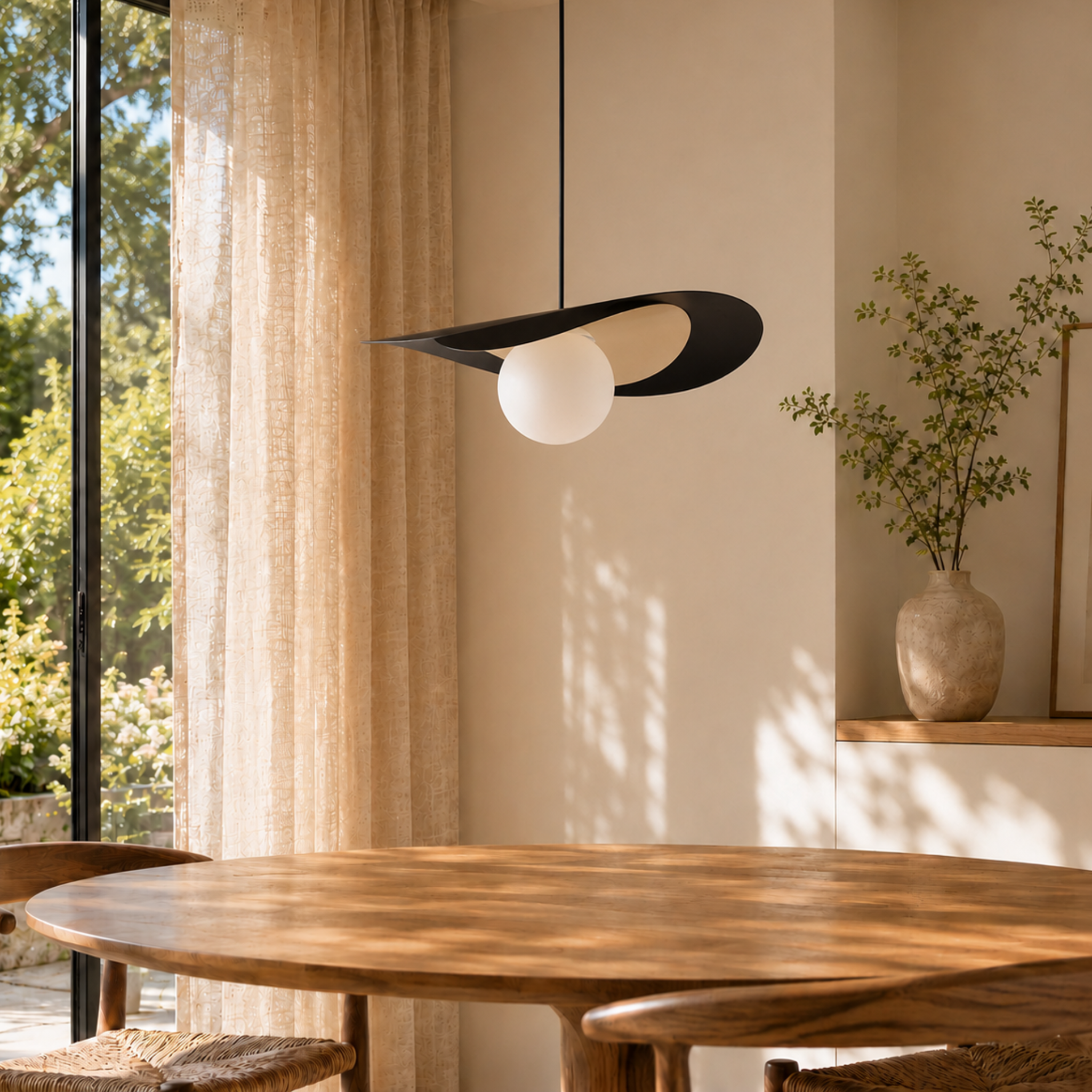 Voir la diapositive 2 : MAISON PAVANE Suspension en métal noir et doré 50 cm-iris