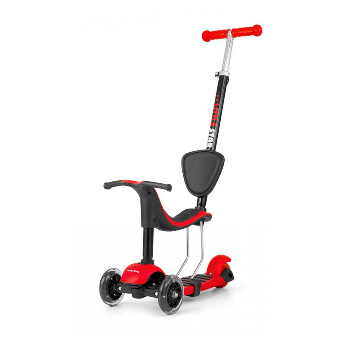 MILLY MALLY Porteur Trottinette 3 en 1 LITTLE STAR Rouge - Scooter évolutif pour enfants