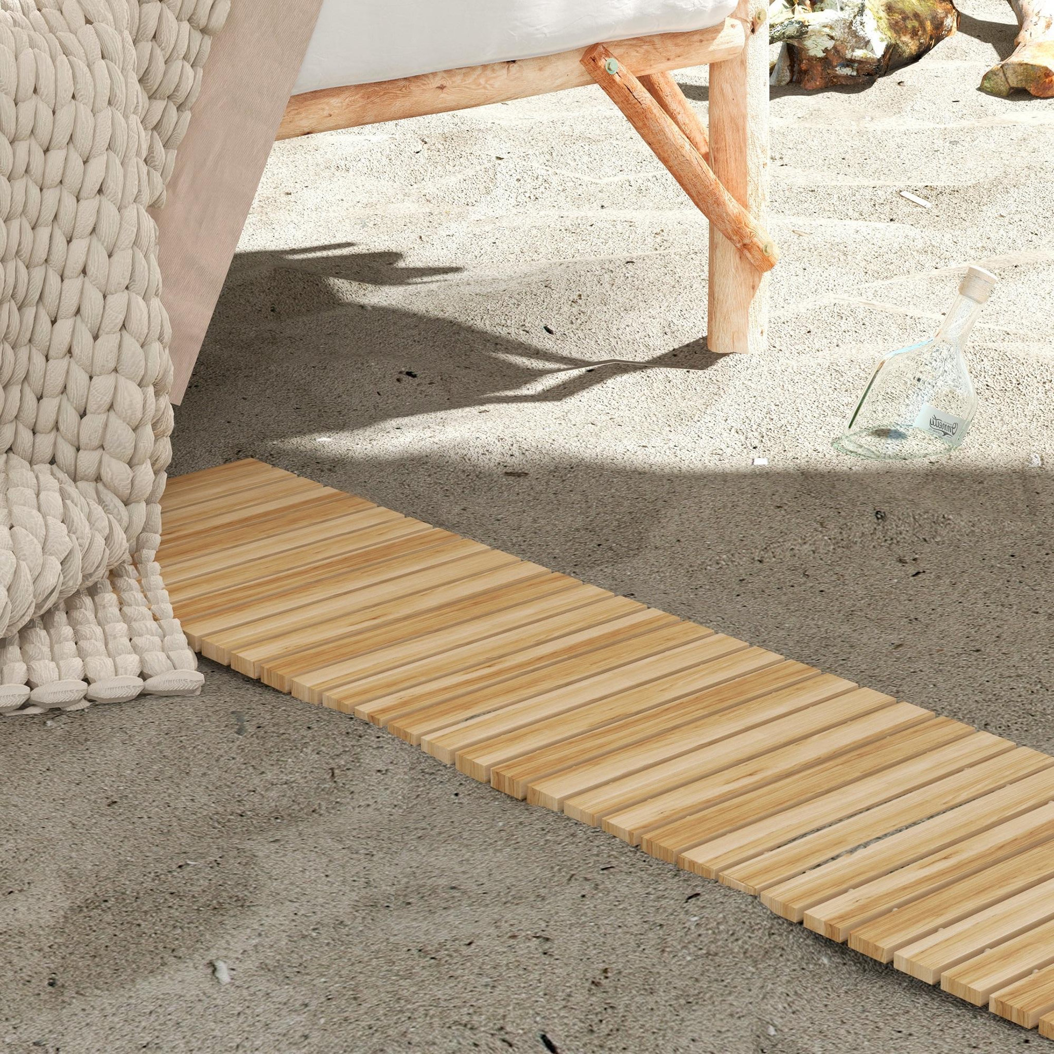 Voir la diapositive 2 : OUTSUNNY Allée chemin de jardin enroulable en lattes de bois dim. 120L x 38l cm sapin pré-huilé