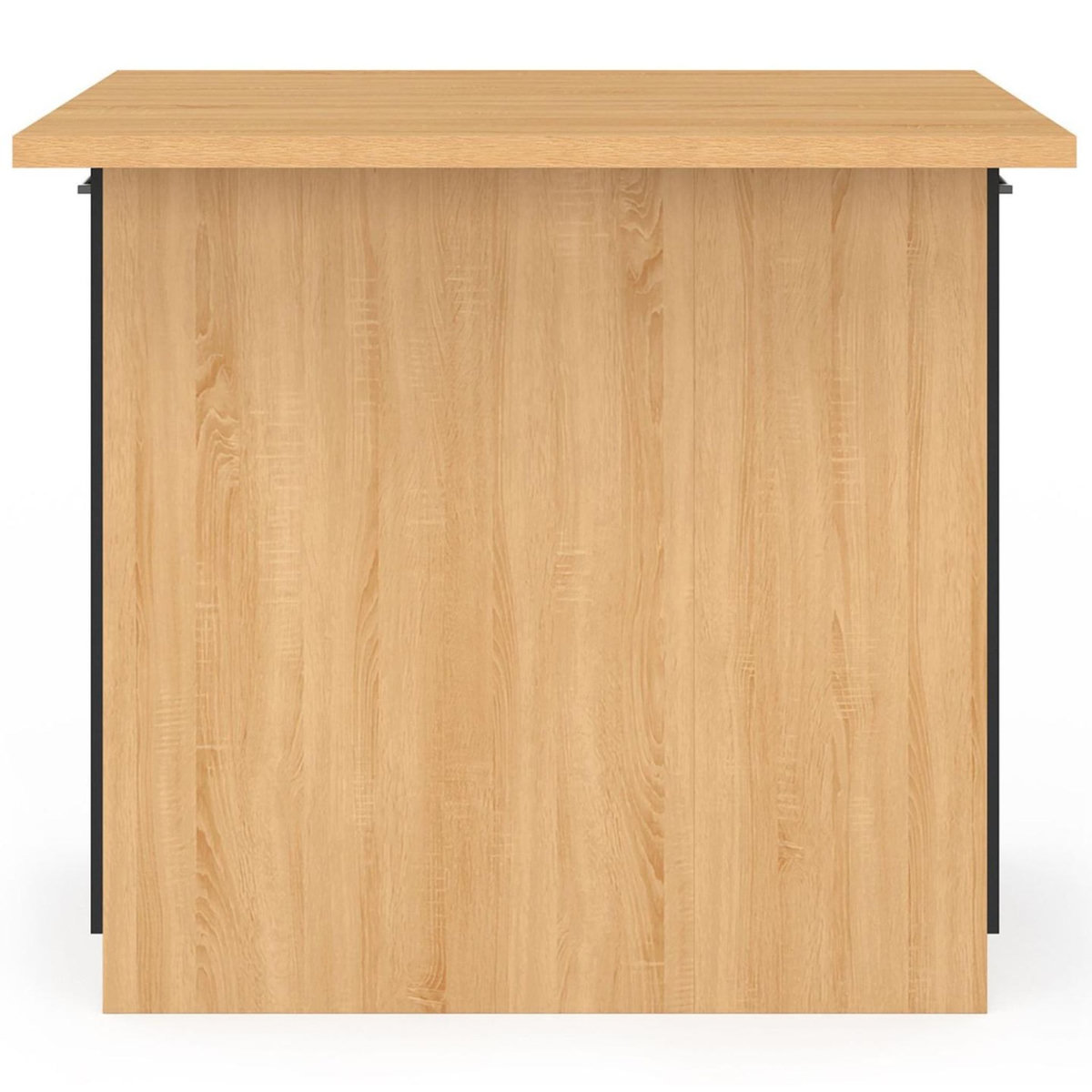ID MARKET Ilot central IVO 100 cm bois façon hêtre portes noires avec plan de travail