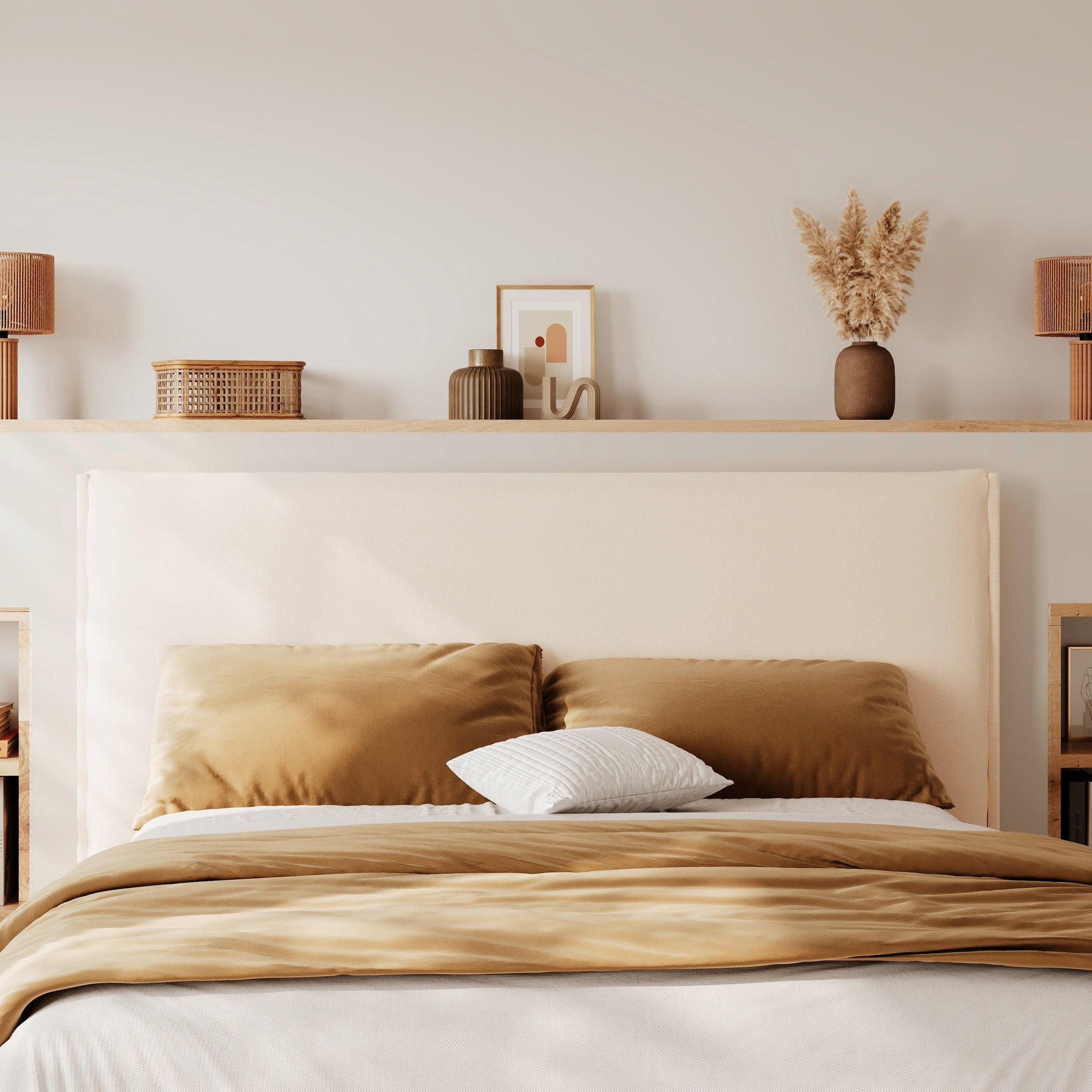 Voir la diapositive 2 : MAISON PAVANE Tête de lit en tissu blanc déhoussable 160 cm-safia