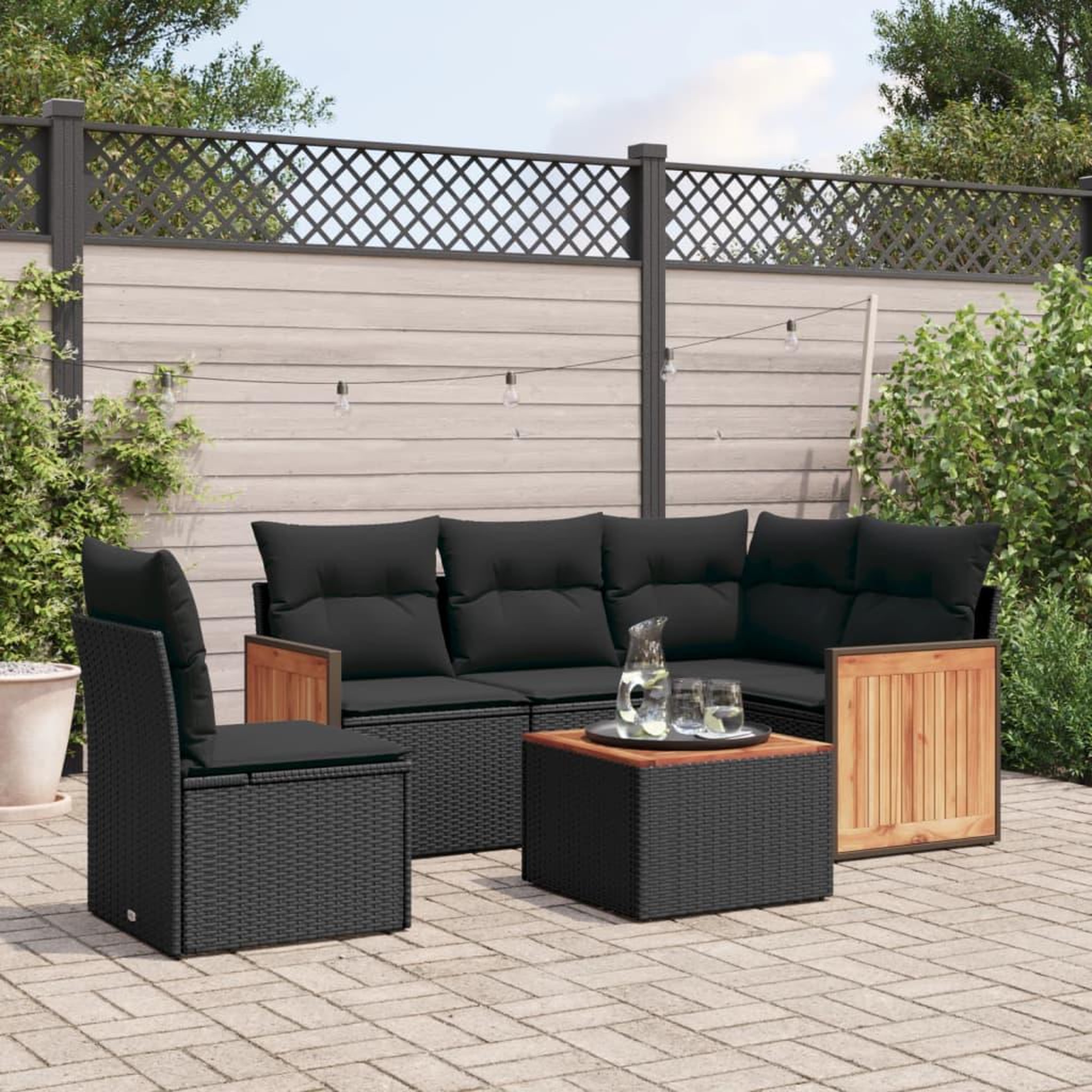 VIDAXL Salon de jardin 6 pcs avec coussins noir resine tressee